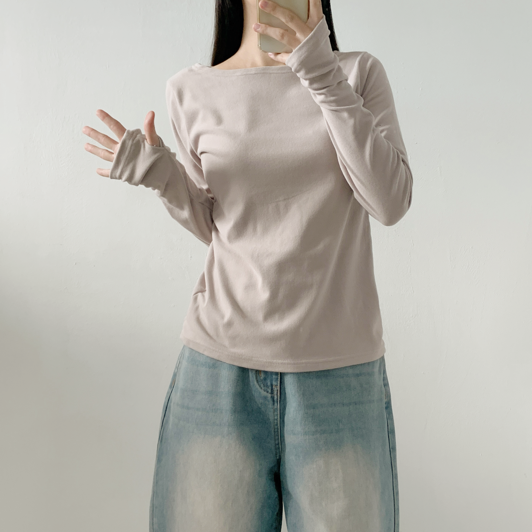 裏起毛ラウンドネックボートネック長袖Tシャツ | 詳細画像11