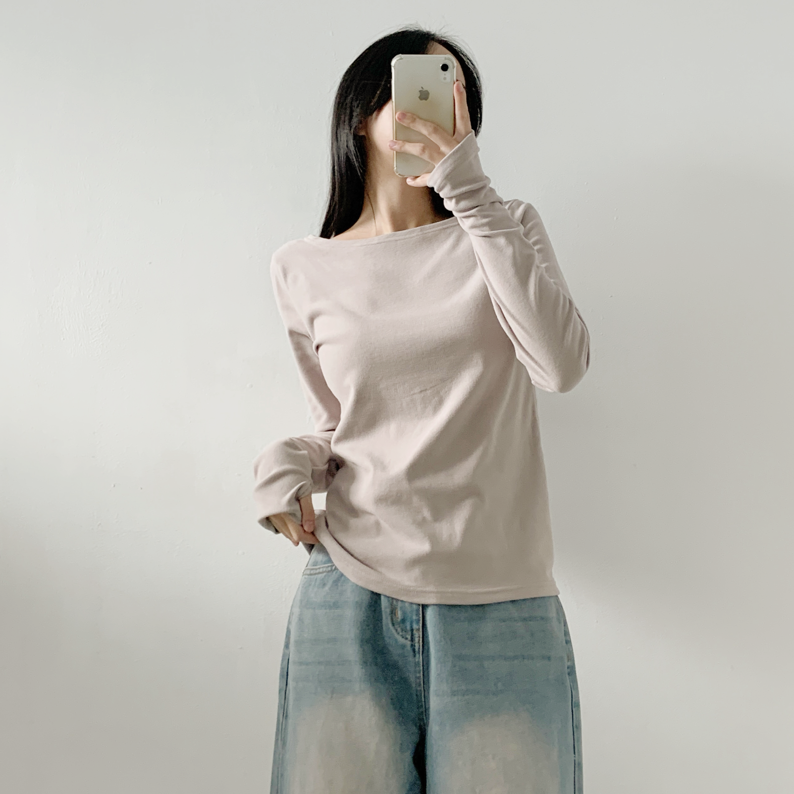 裏起毛ラウンドネックボートネック長袖Tシャツ | 詳細画像13