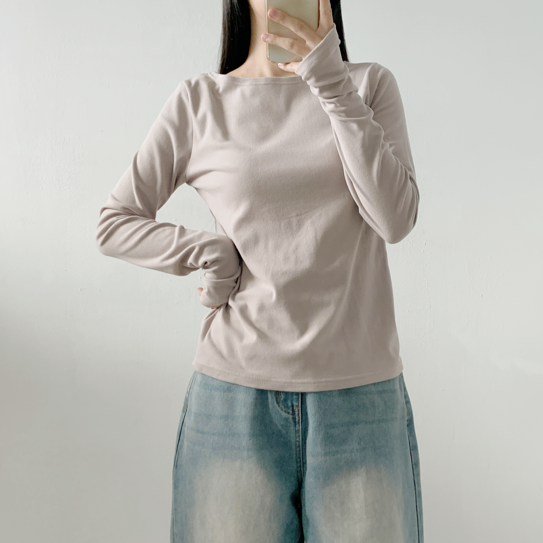 裏起毛ラウンドネックボートネック長袖Tシャツ | 詳細画像14