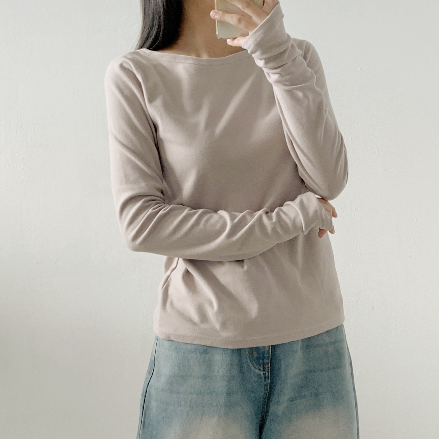 裏起毛ラウンドネックボートネック長袖Tシャツ | 詳細画像15