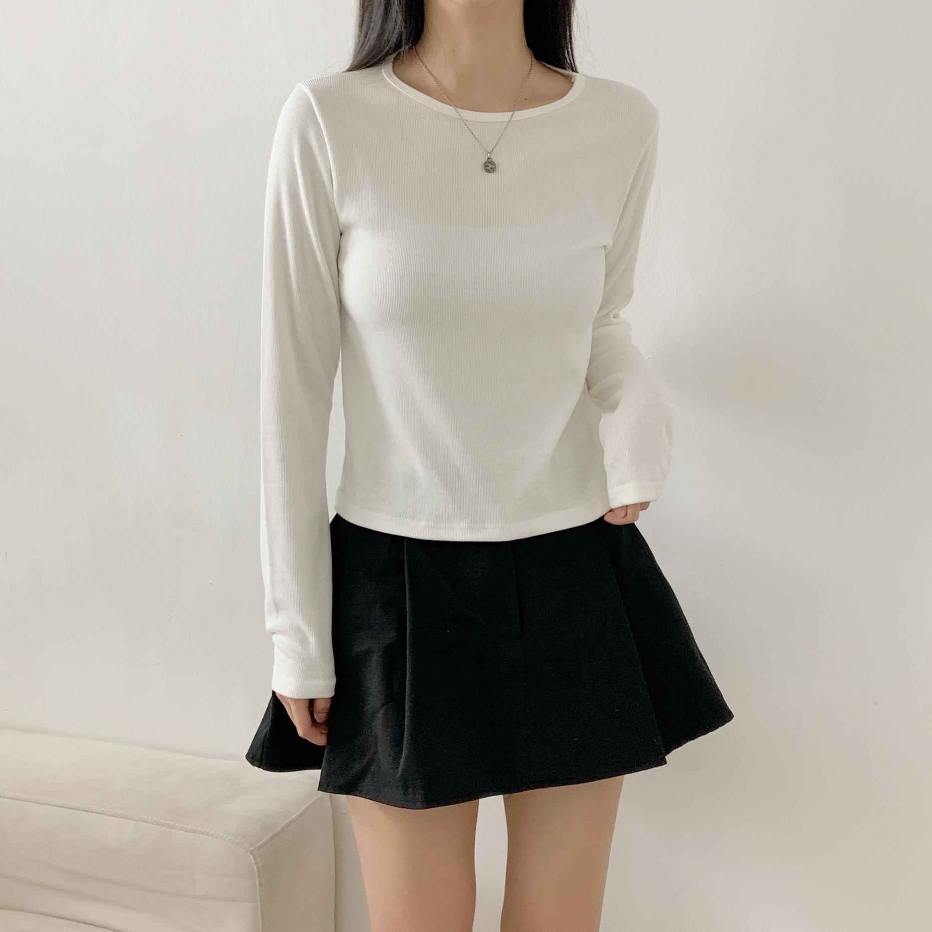 裏起毛リブラウンドネック長袖Tシャツ | 詳細画像3