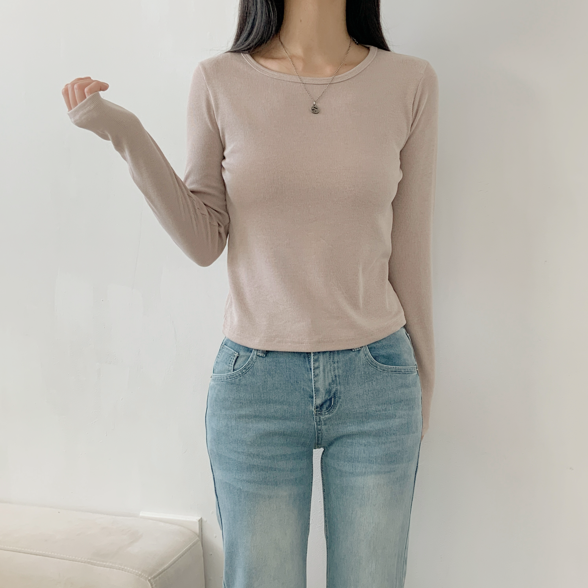 裏起毛リブラウンドネック長袖Tシャツ | 詳細画像16