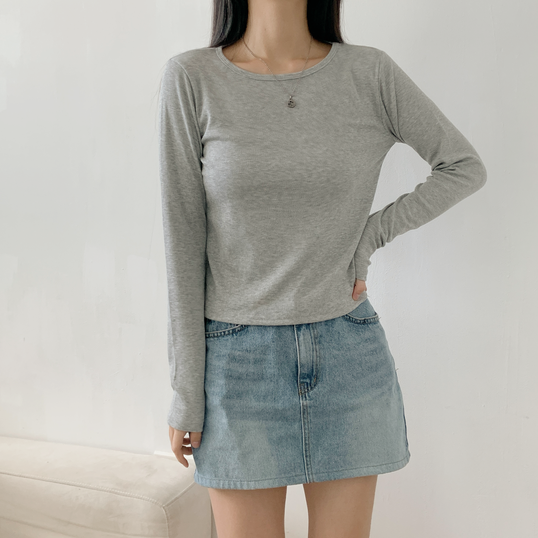 裏起毛リブラウンドネック長袖Tシャツ | 詳細画像8