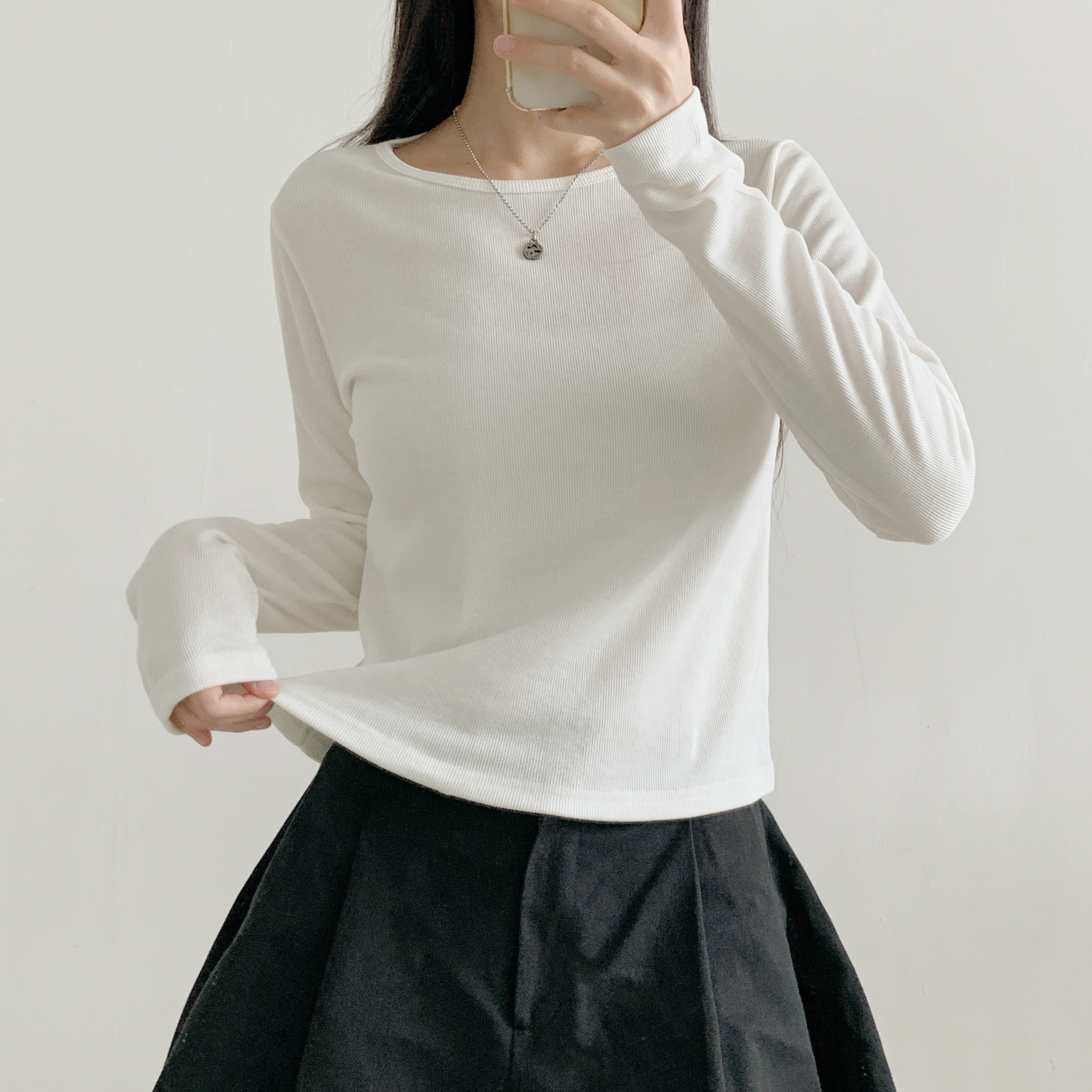 裏起毛リブラウンドネック長袖Tシャツ | 詳細画像2