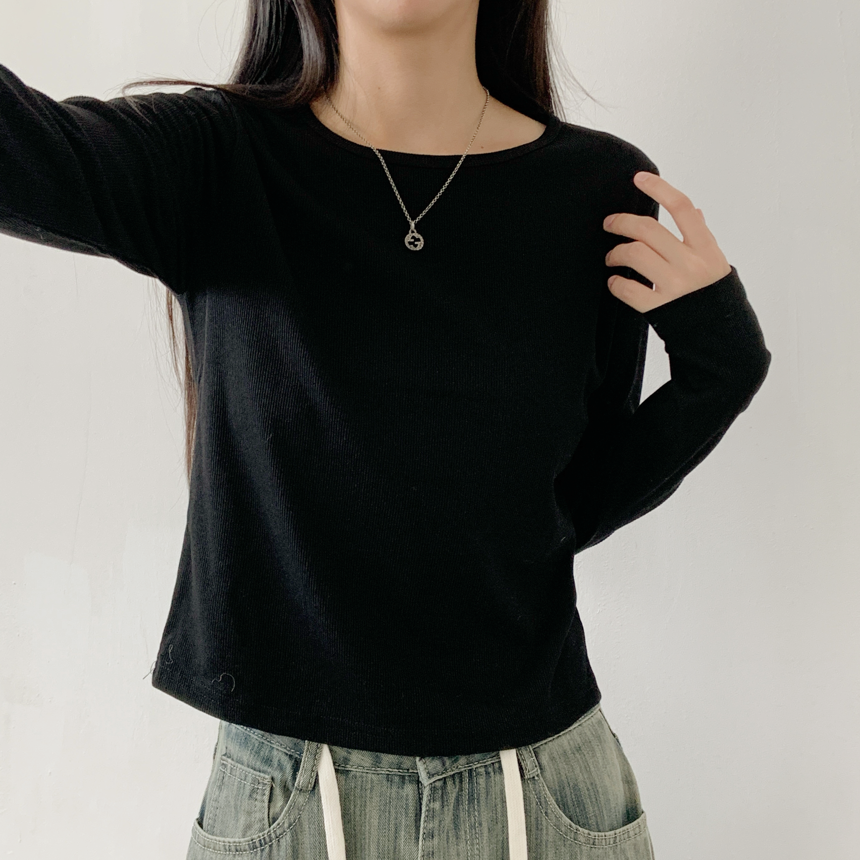 裏起毛リブラウンドネック長袖Tシャツ | 詳細画像19