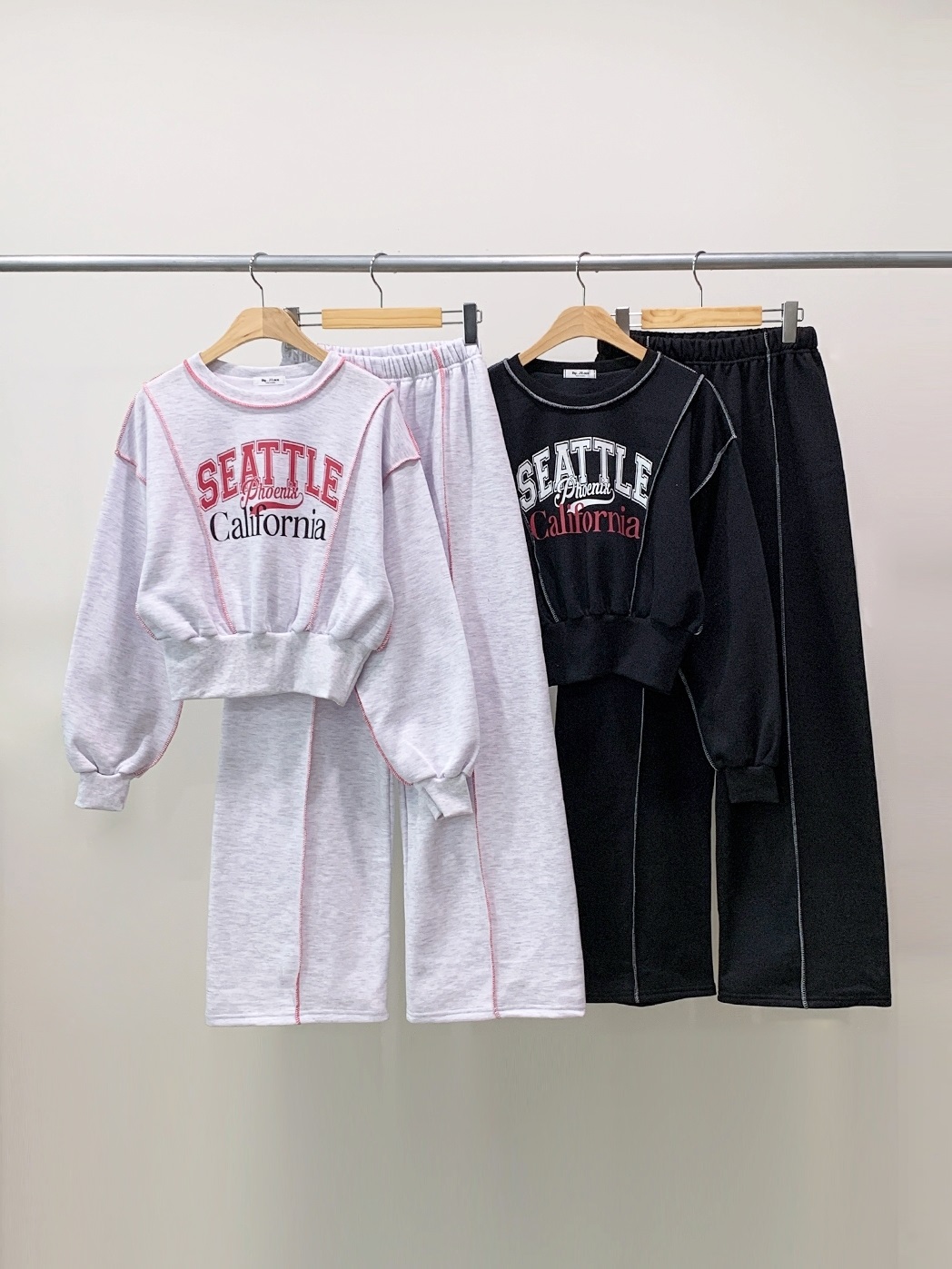 起毛裏地ラウンドネックウエストゴム長袖ワイドロゴセットアップパンツスウェット | 詳細画像17