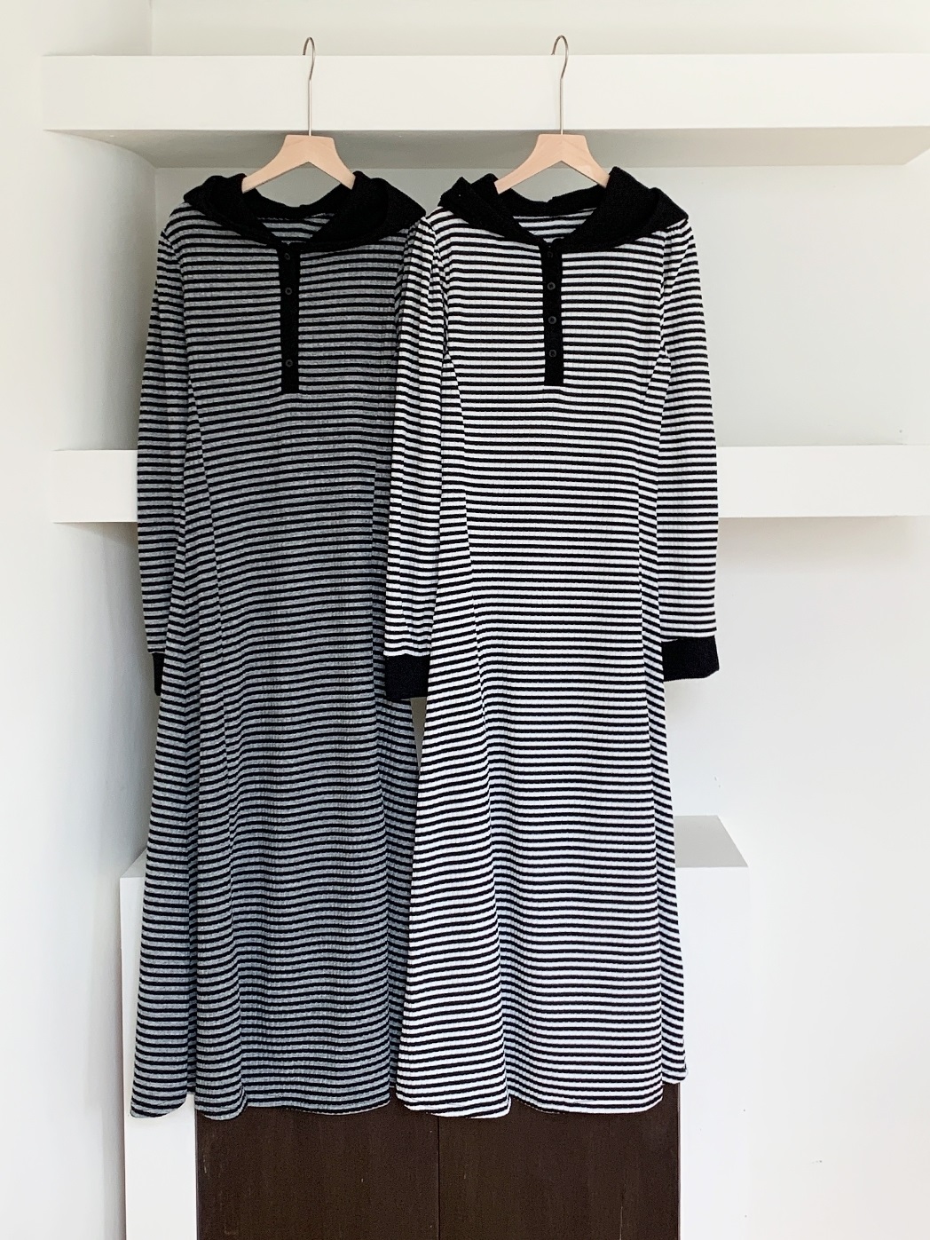 ニットフードスリムロングボーダー配色ワンピース | 詳細画像18