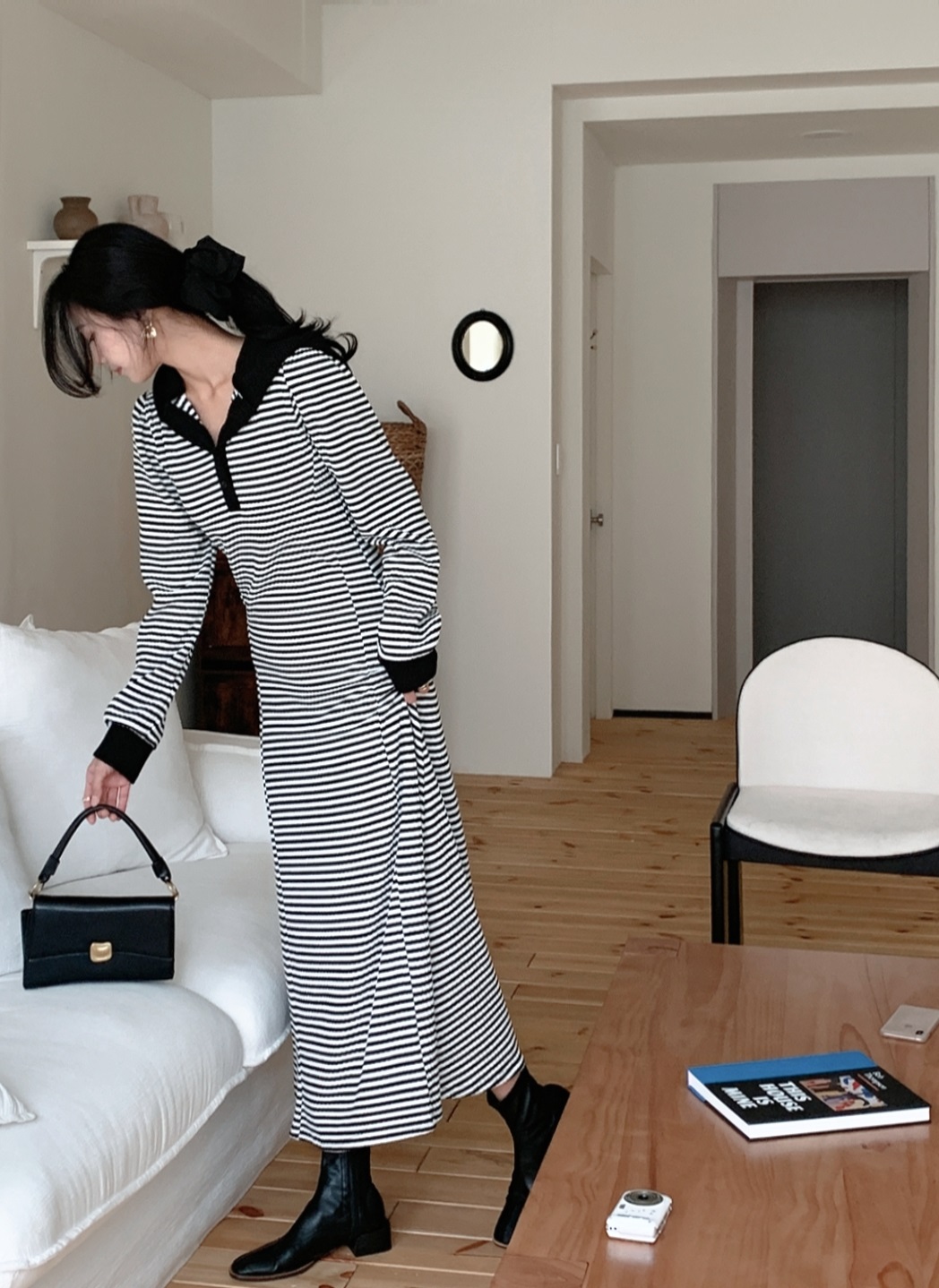 ニットフードスリムロングボーダー配色ワンピース | 詳細画像12