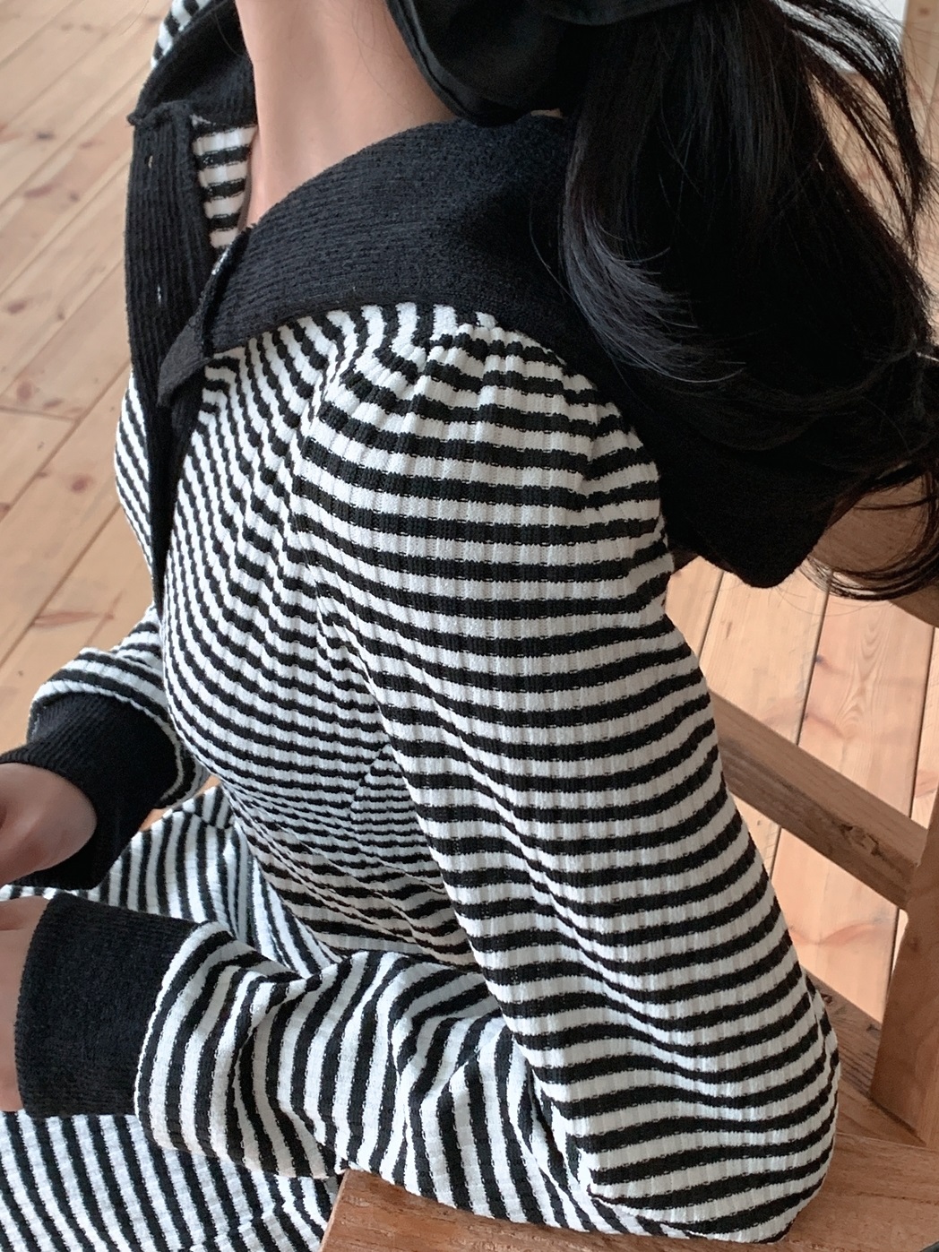 ニットフードスリムロングボーダー配色ワンピース | 詳細画像11