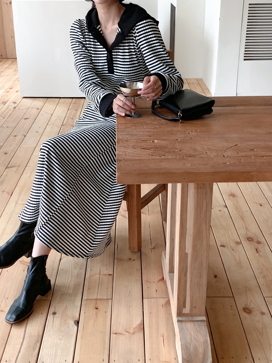 ニットフードスリムロングボーダー配色ワンピース | 詳細画像13