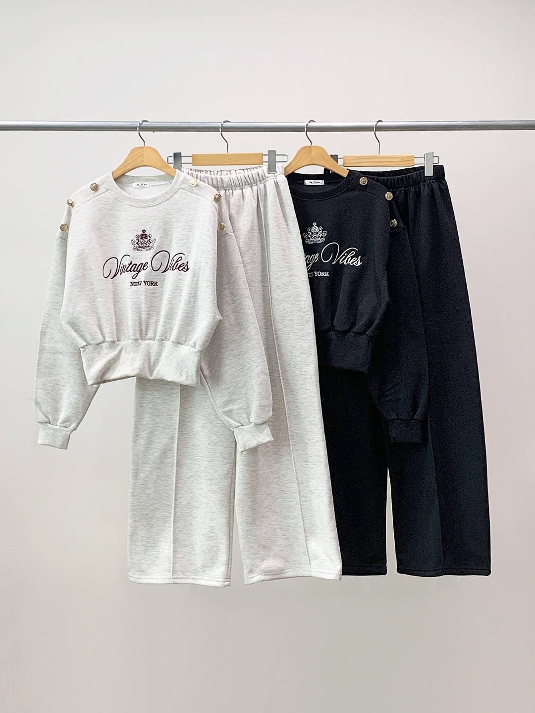 起毛裏地ラウンドネックウエストゴム長袖ワイド刺繍セットアップパンツスウェットトレーニング | 詳細画像17