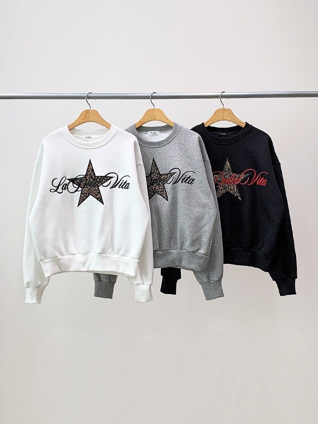 起毛裏地ラウンドネック長袖レオパード星柄スウェット | 詳細画像16