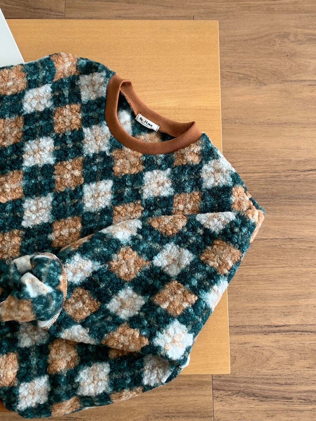 ラウンドネックルーズ長袖アーガイルTシャツスウェット | 詳細画像16