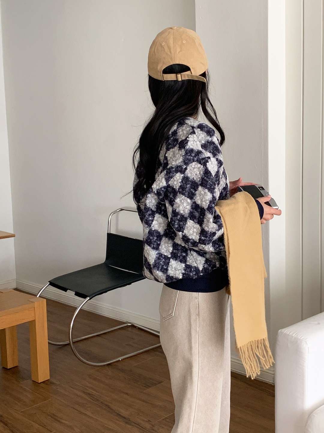 ラウンドネックルーズ長袖アーガイルTシャツスウェット | 詳細画像14