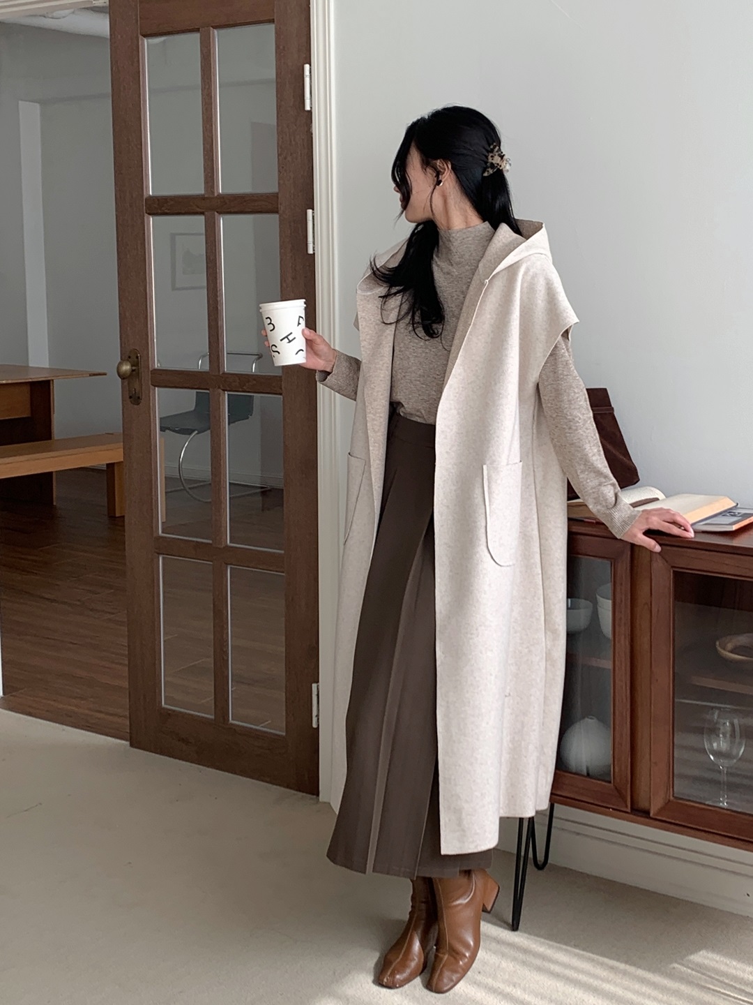 ベルト付フードロングルーズコートベスト | 詳細画像25