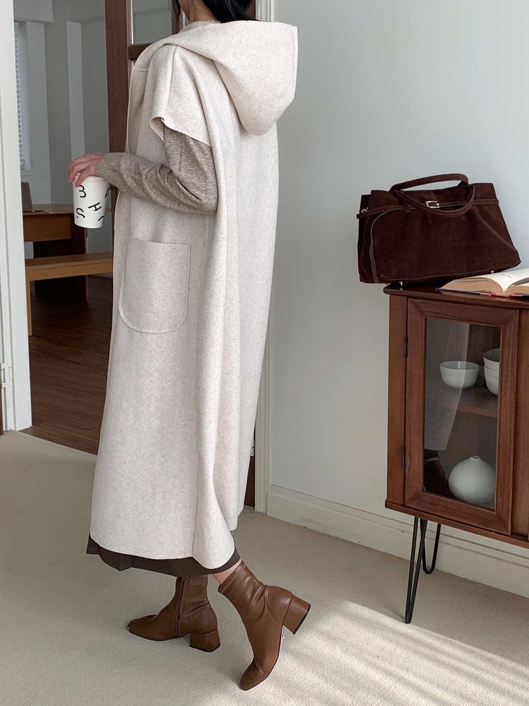 ベルト付フードロングルーズコートベスト | 詳細画像21