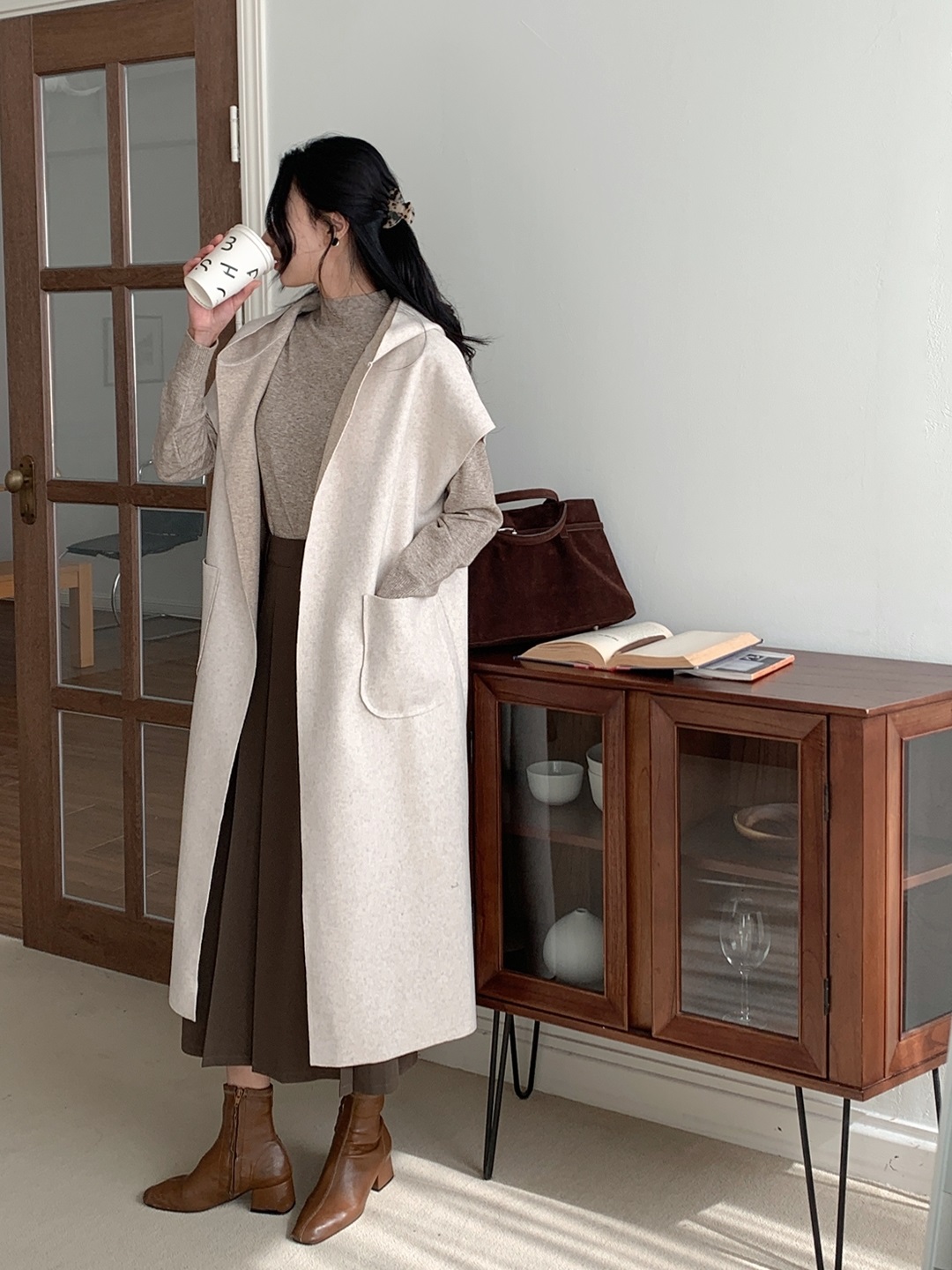 ベルト付フードロングルーズコートベスト | 詳細画像22