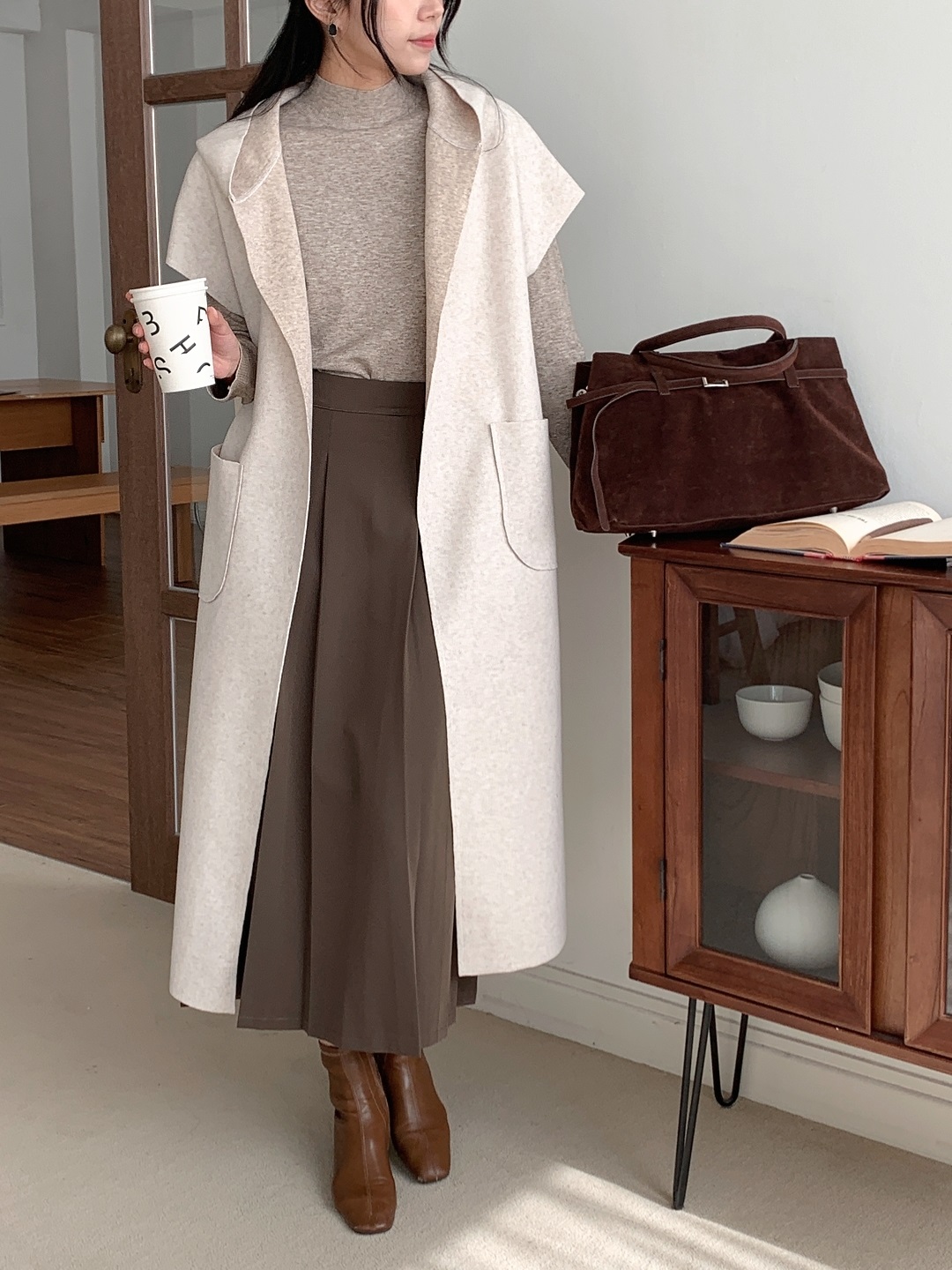 ベルト付フードロングルーズコートベスト | 詳細画像24