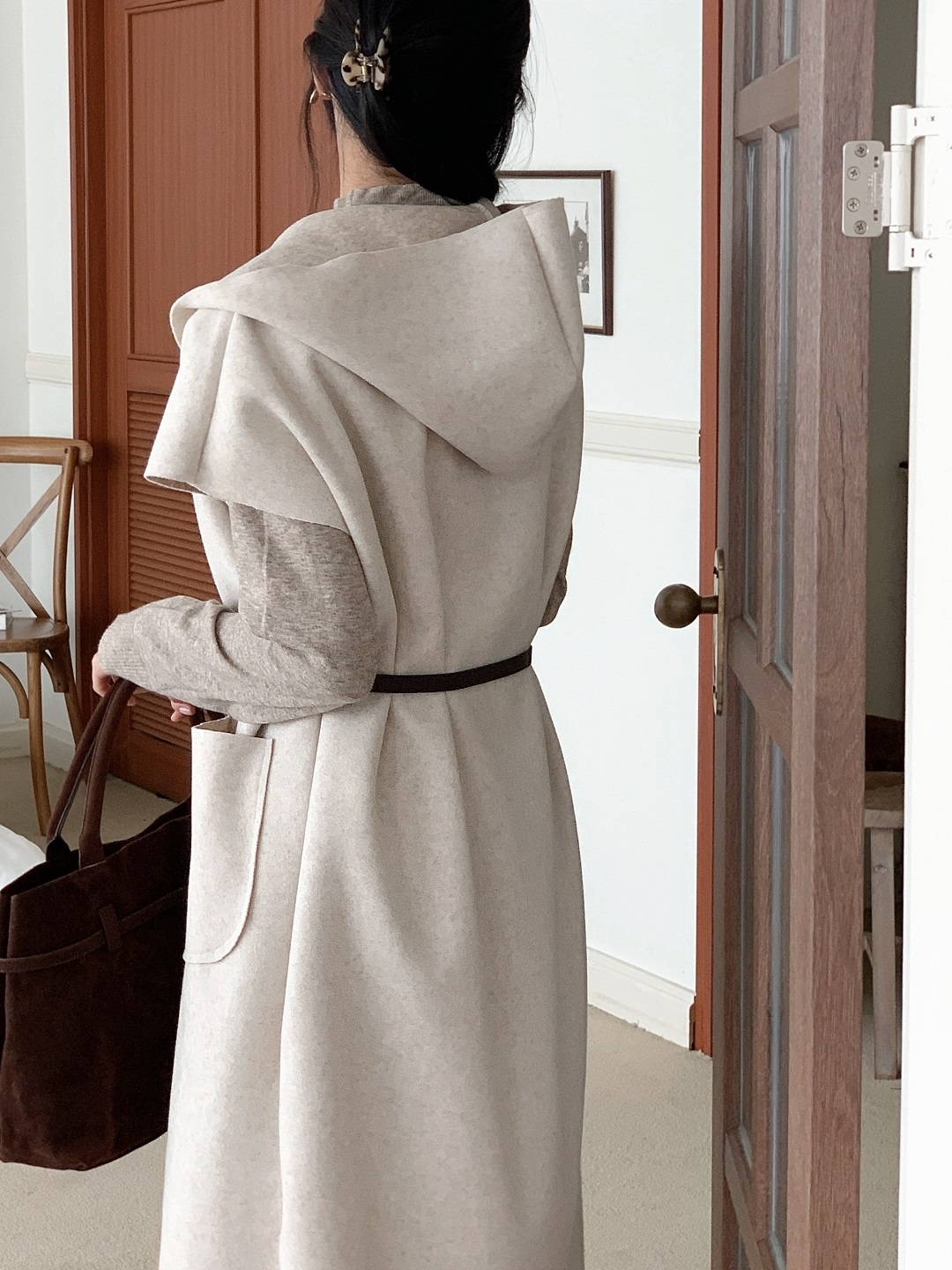 ベルト付フードロングルーズコートベスト | 詳細画像6