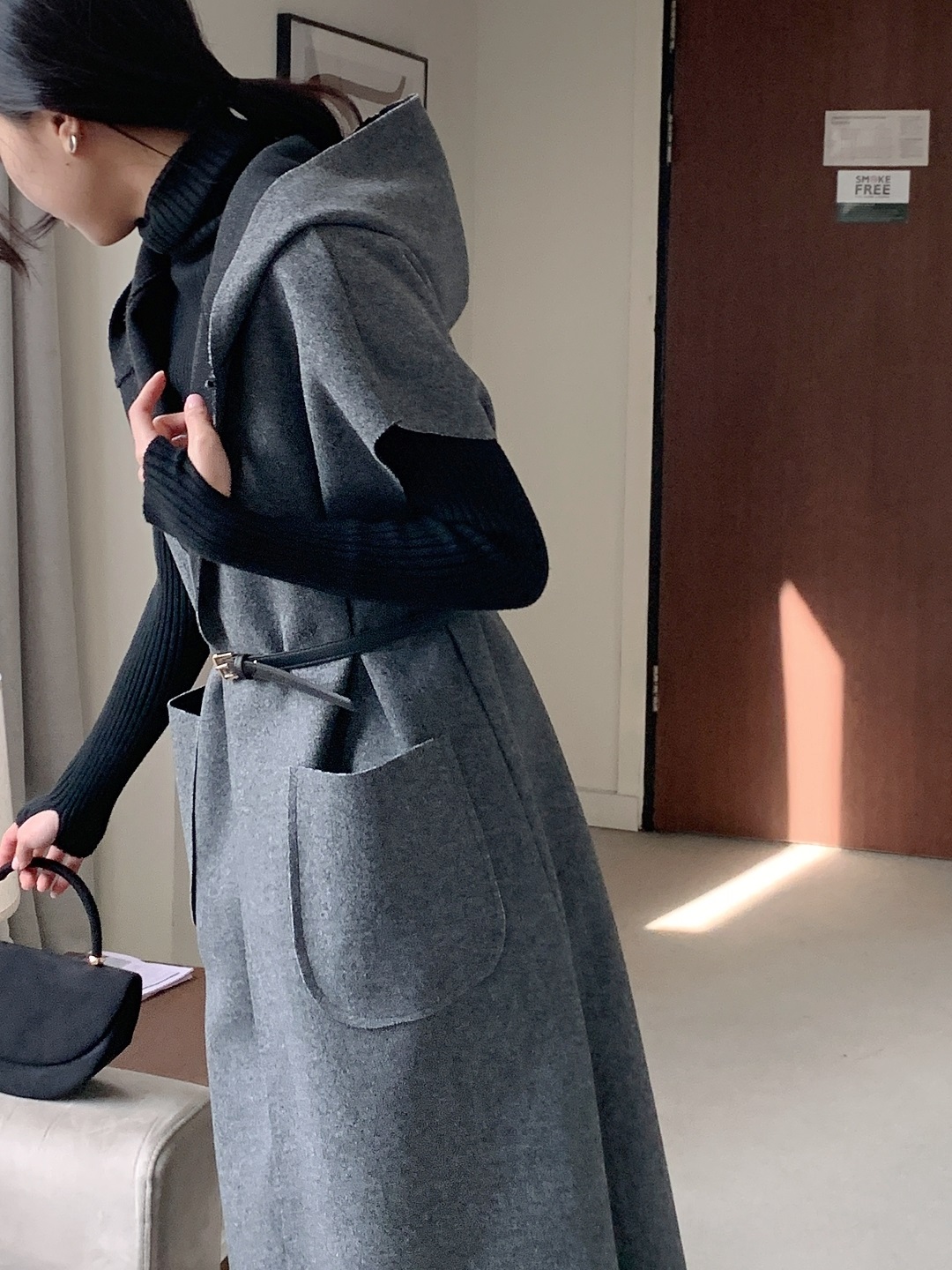 ベルト付フードロングルーズコートベスト | 詳細画像9