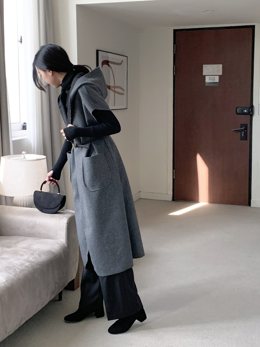 ベルト付フードロングルーズコートベスト | 詳細画像10