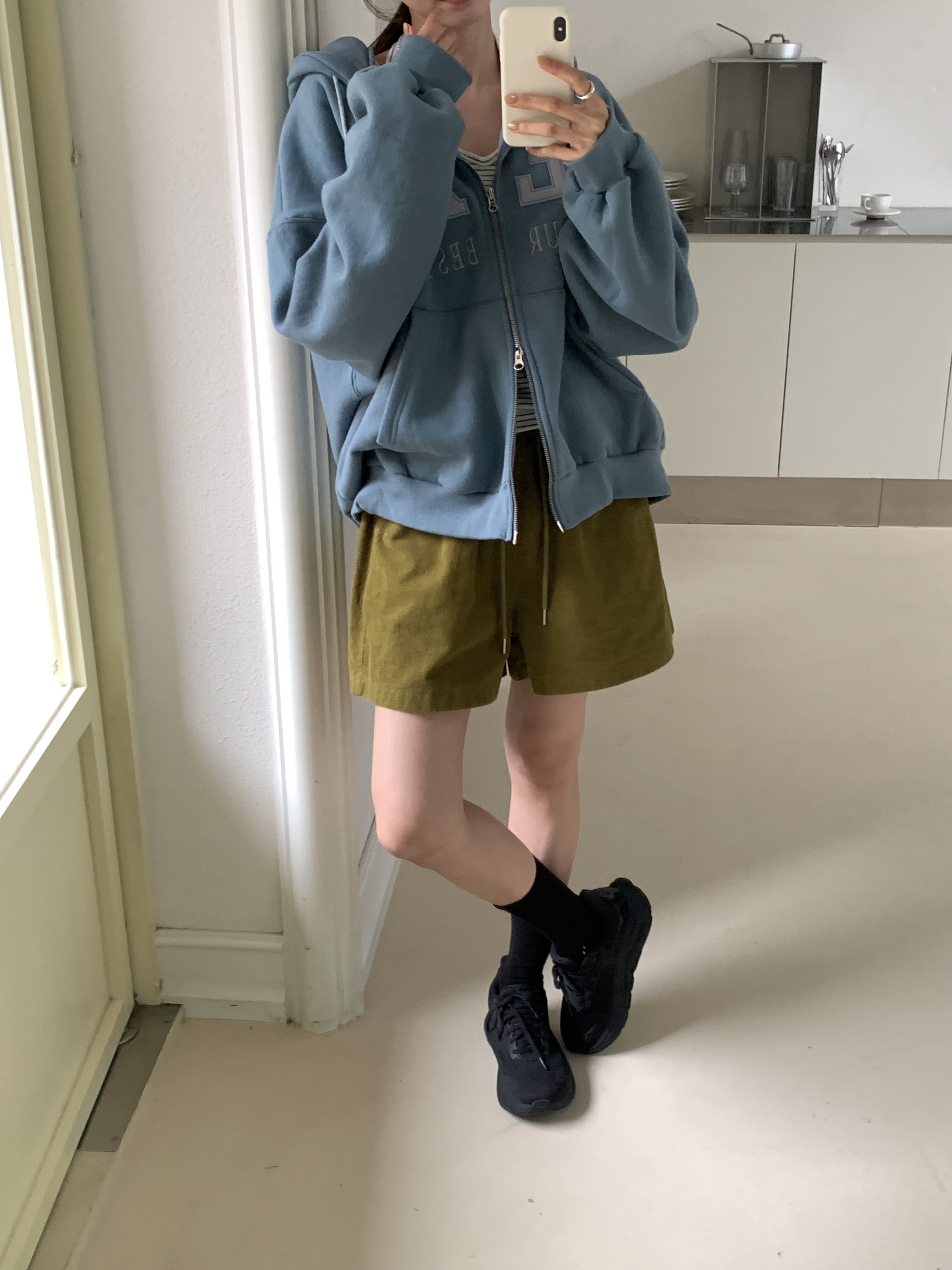 裏起毛ジップアップフードポケットパッチルーズ長袖ジップパーカー | 詳細画像3