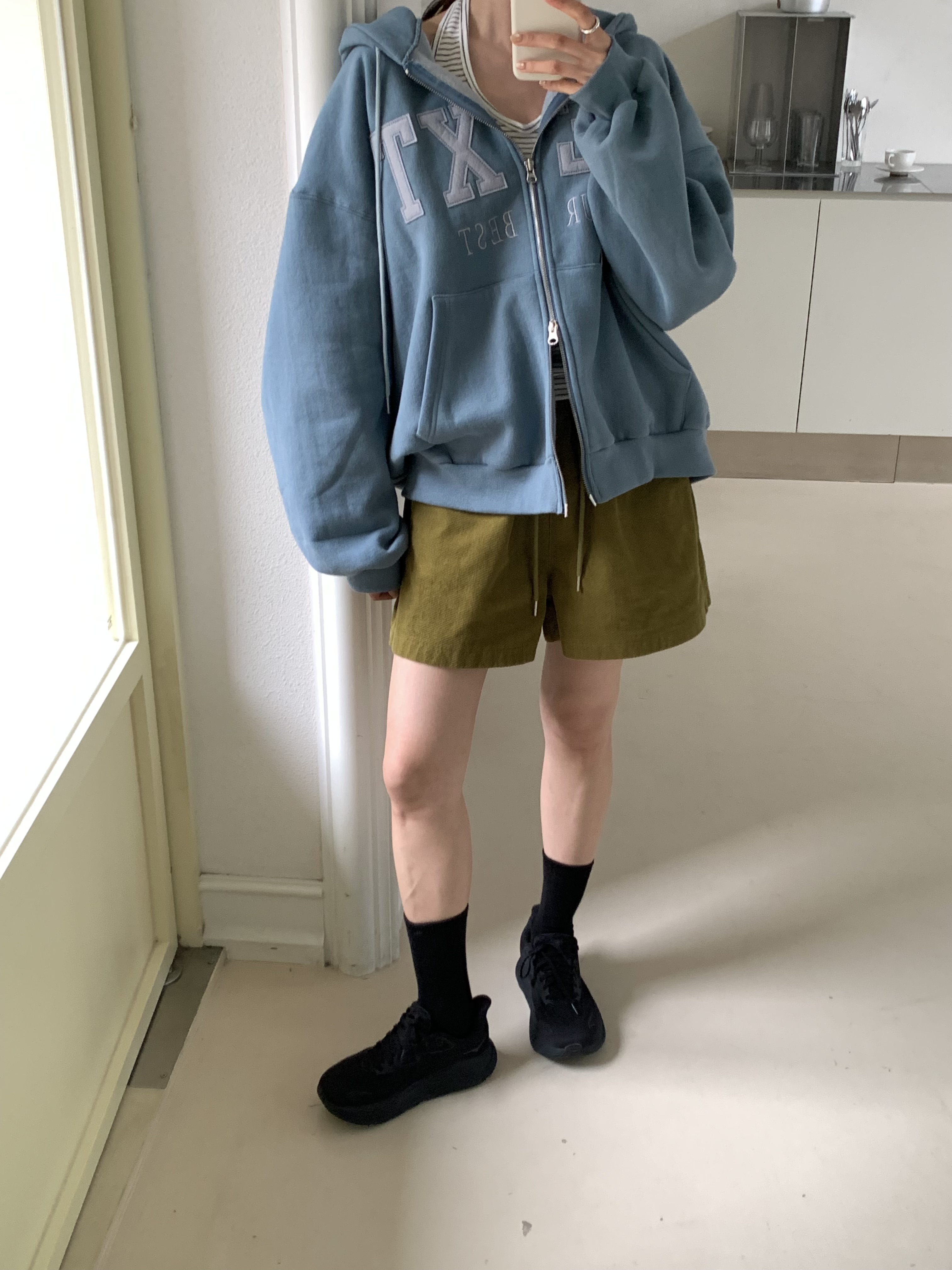 裏起毛ジップアップフードポケットパッチルーズ長袖ジップパーカー | 詳細画像4