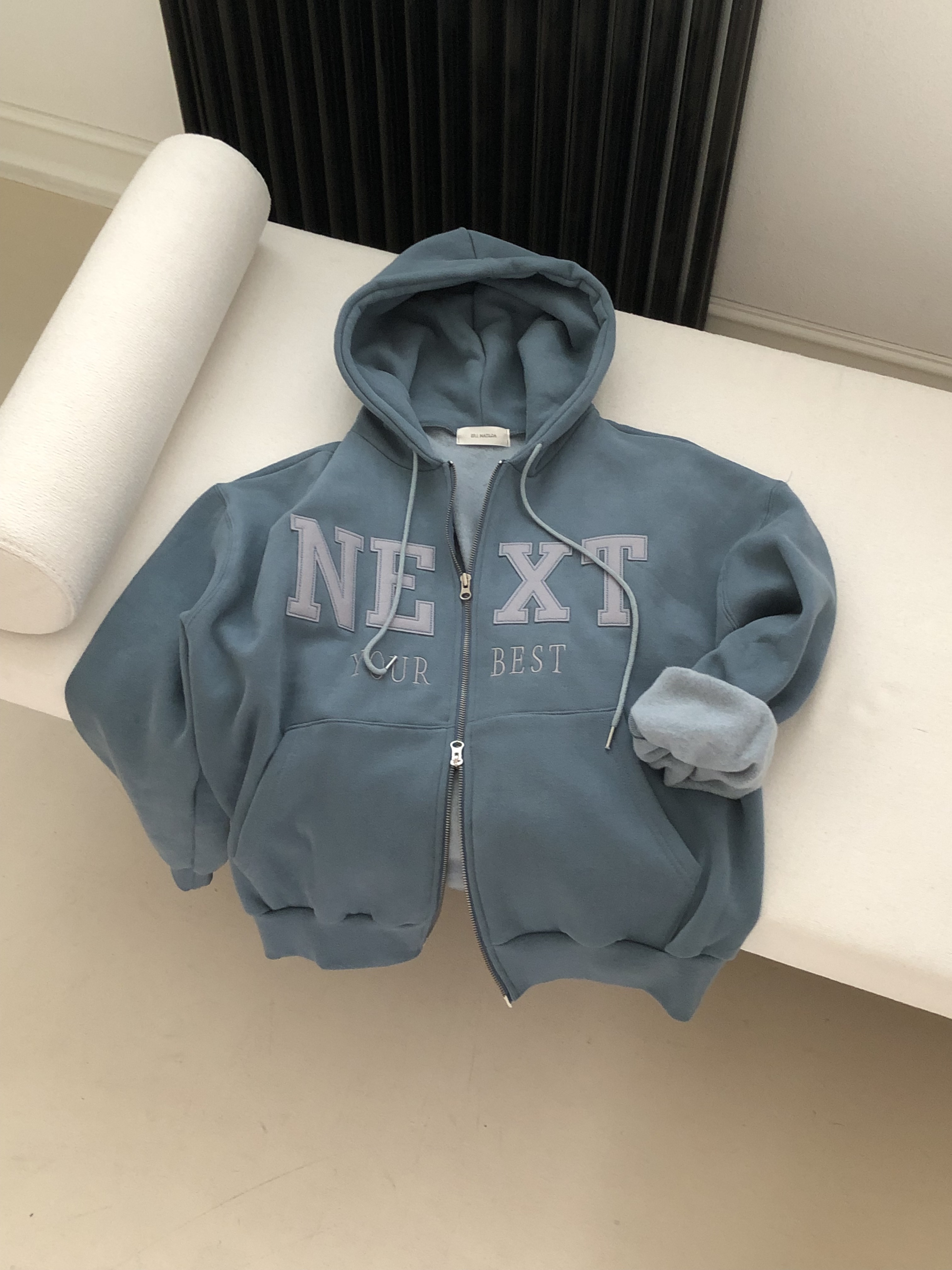 裏起毛ジップアップフードポケットパッチルーズ長袖ジップパーカー | 詳細画像5