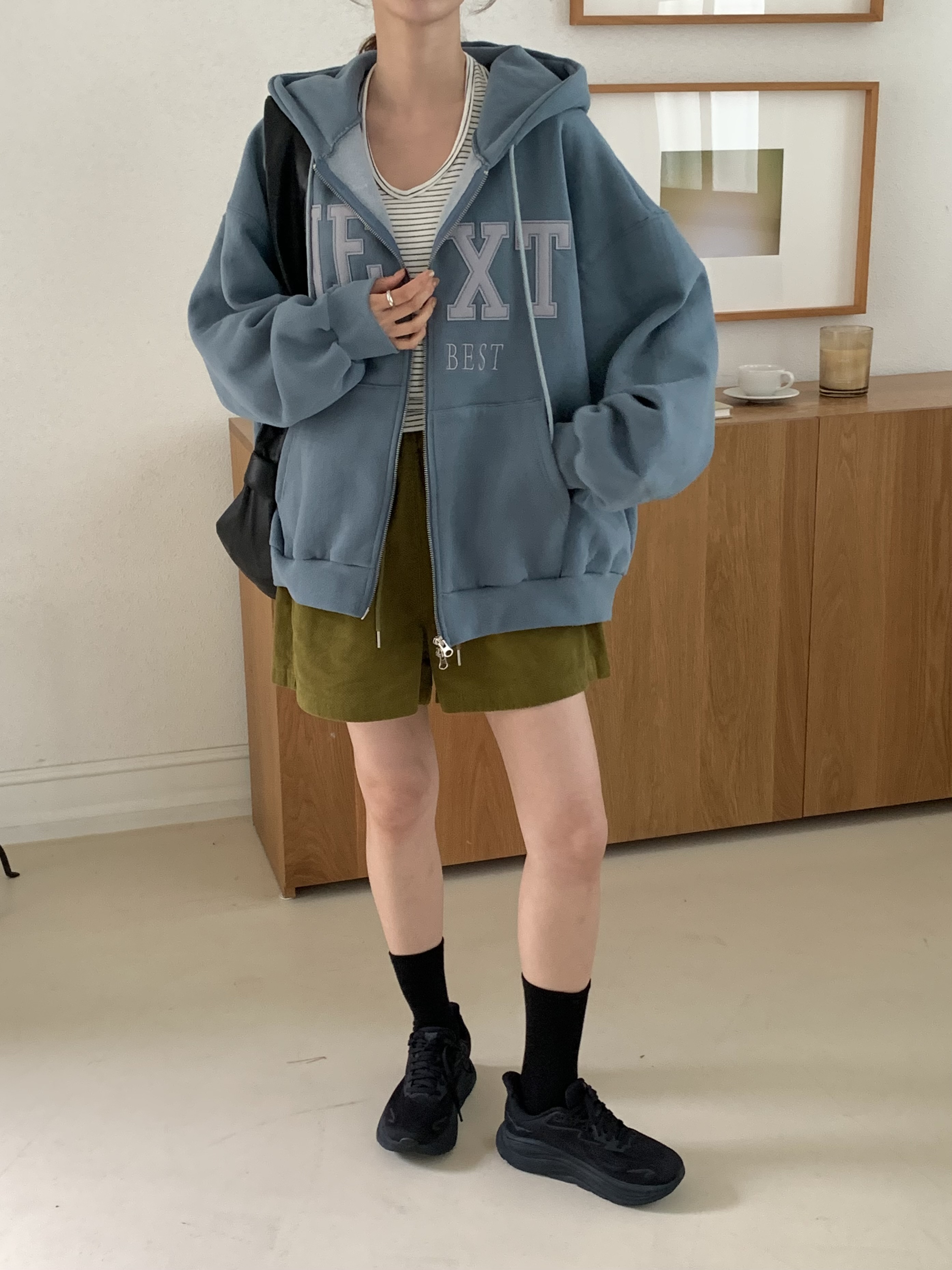 裏起毛ジップアップフードポケットパッチルーズ長袖ジップパーカー | 詳細画像9