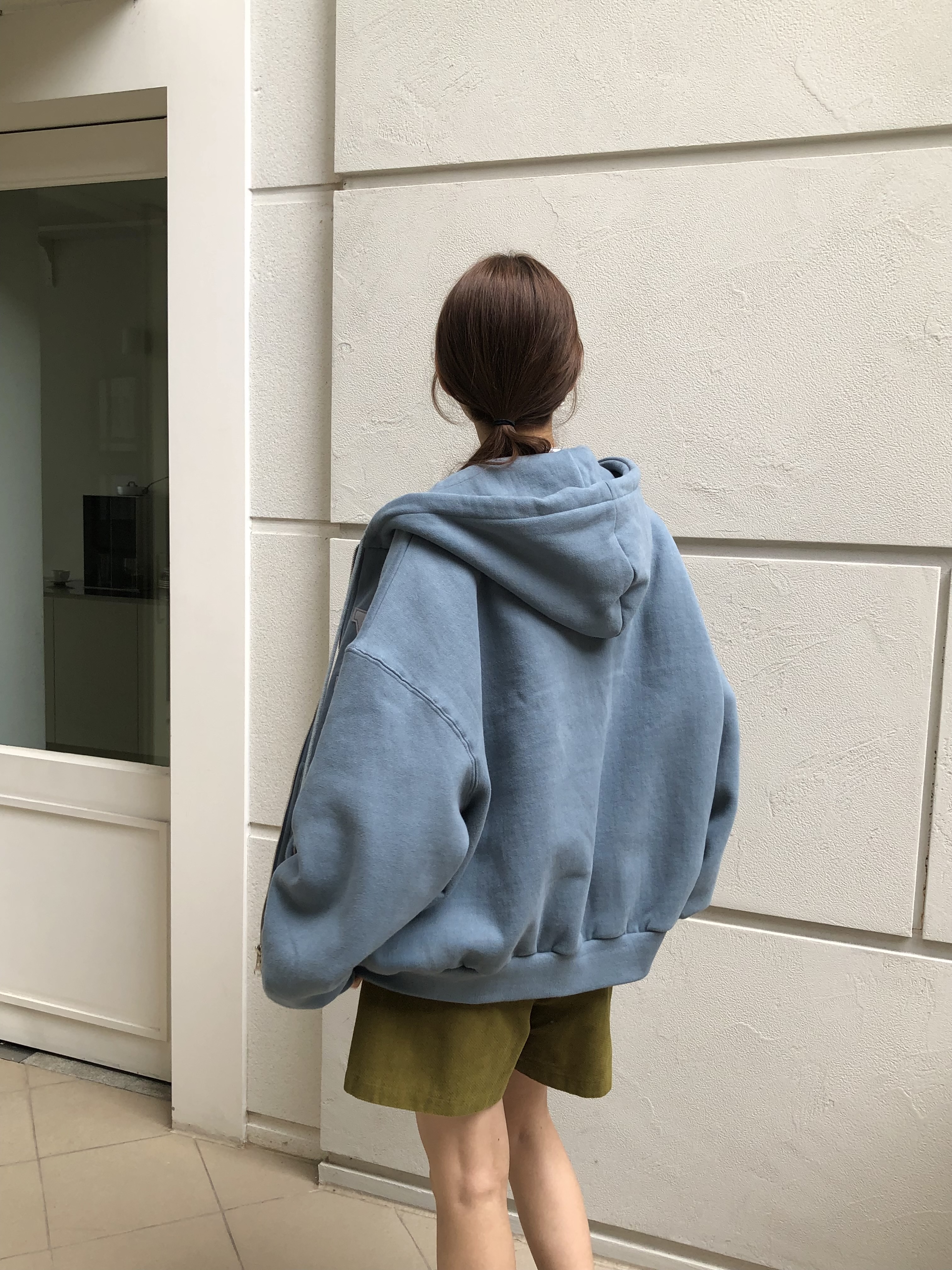 裏起毛ジップアップフードポケットパッチルーズ長袖ジップパーカー | 詳細画像13