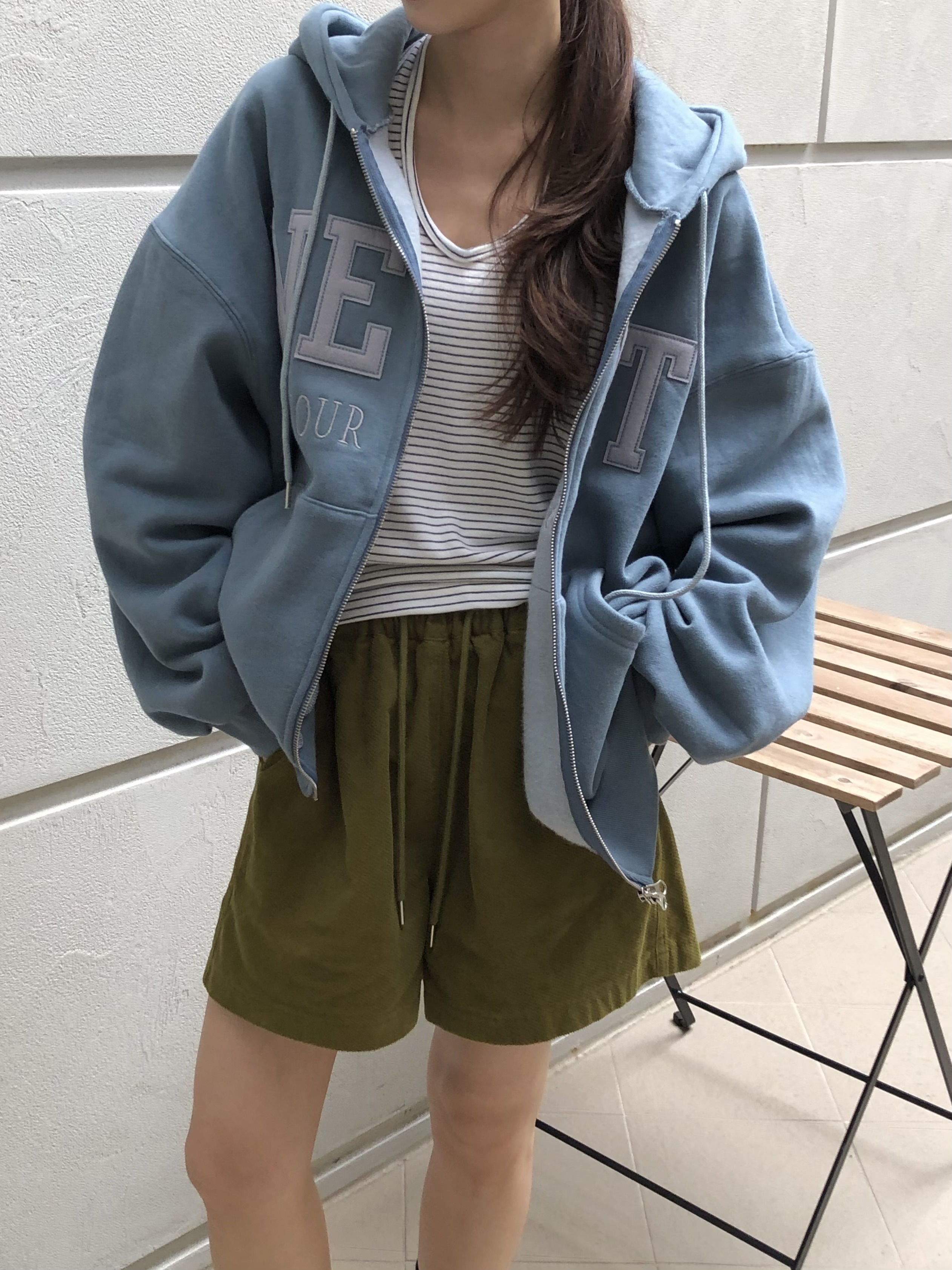 裏起毛ジップアップフードポケットパッチルーズ長袖ジップパーカー | 詳細画像10