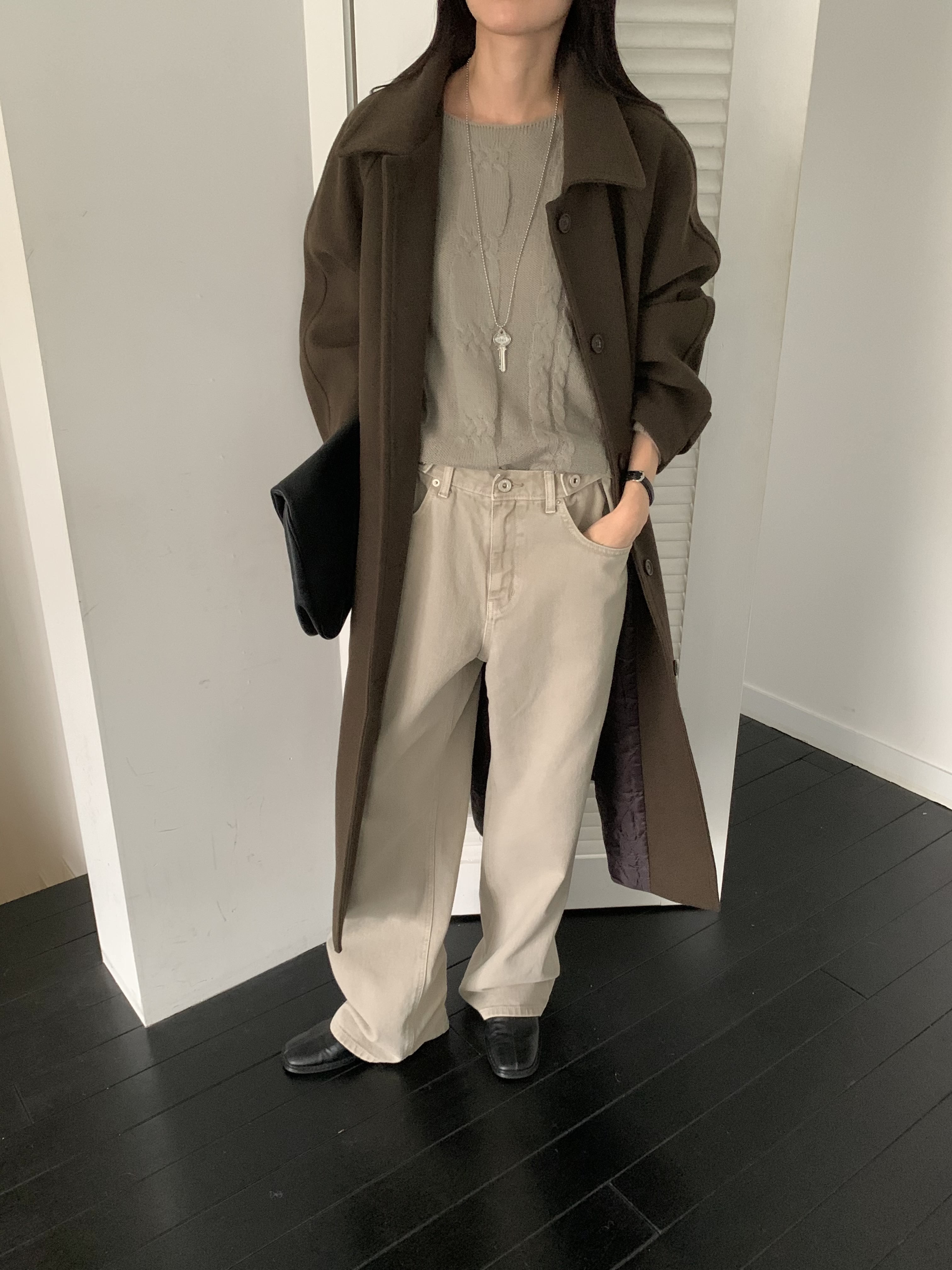 キルティング中綿カラーポケットルーズ長袖コート | 詳細画像13