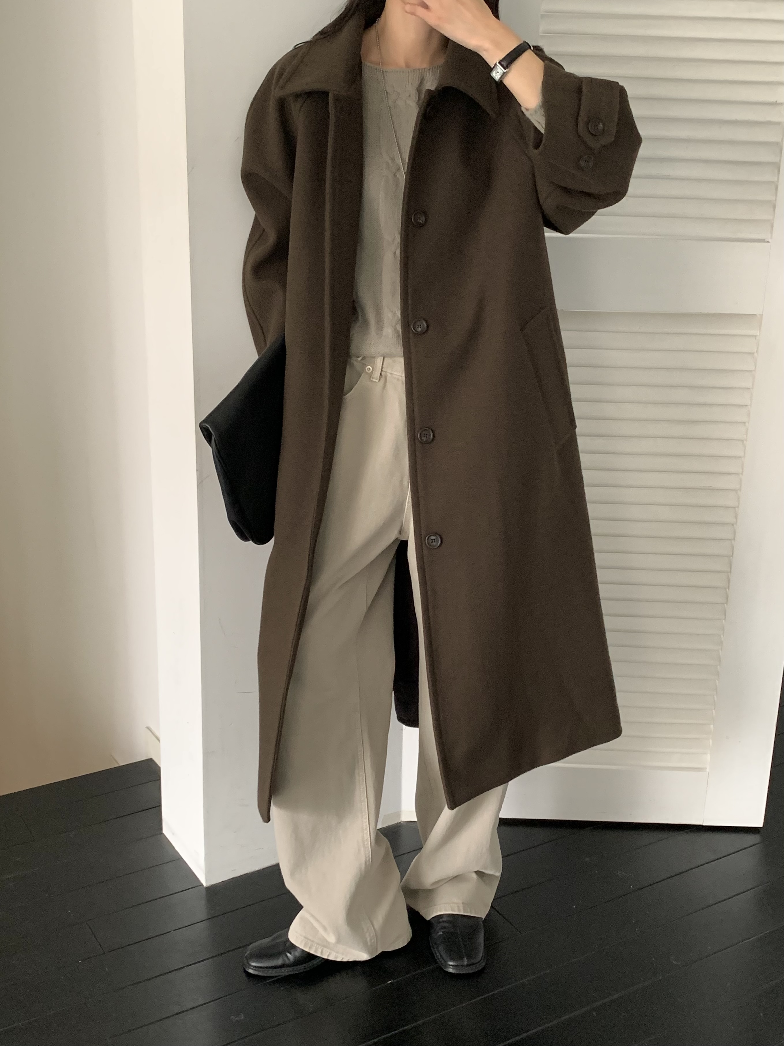 キルティング中綿カラーポケットルーズ長袖コート | 詳細画像3