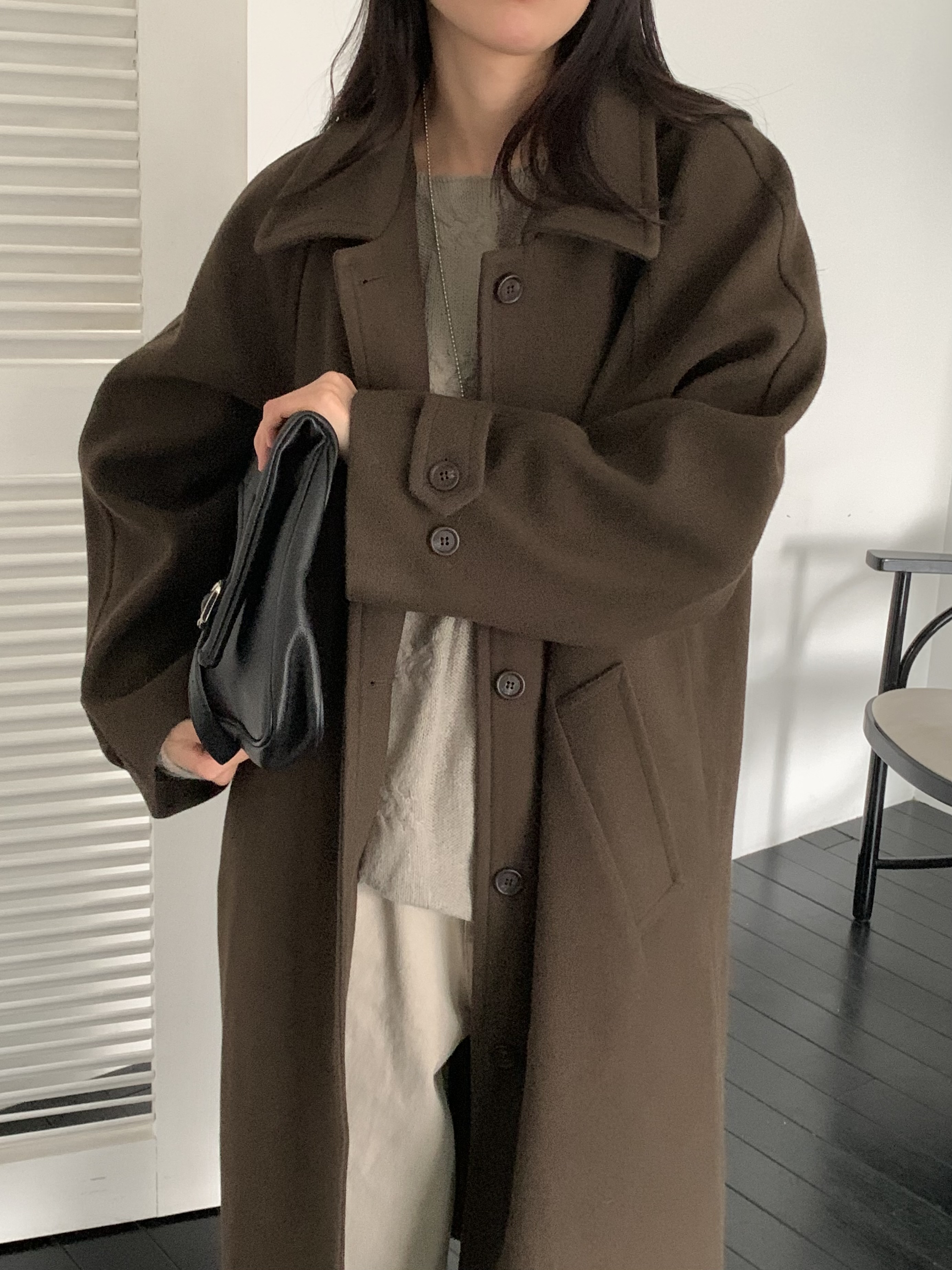 キルティング中綿カラーポケットルーズ長袖コート | 詳細画像4