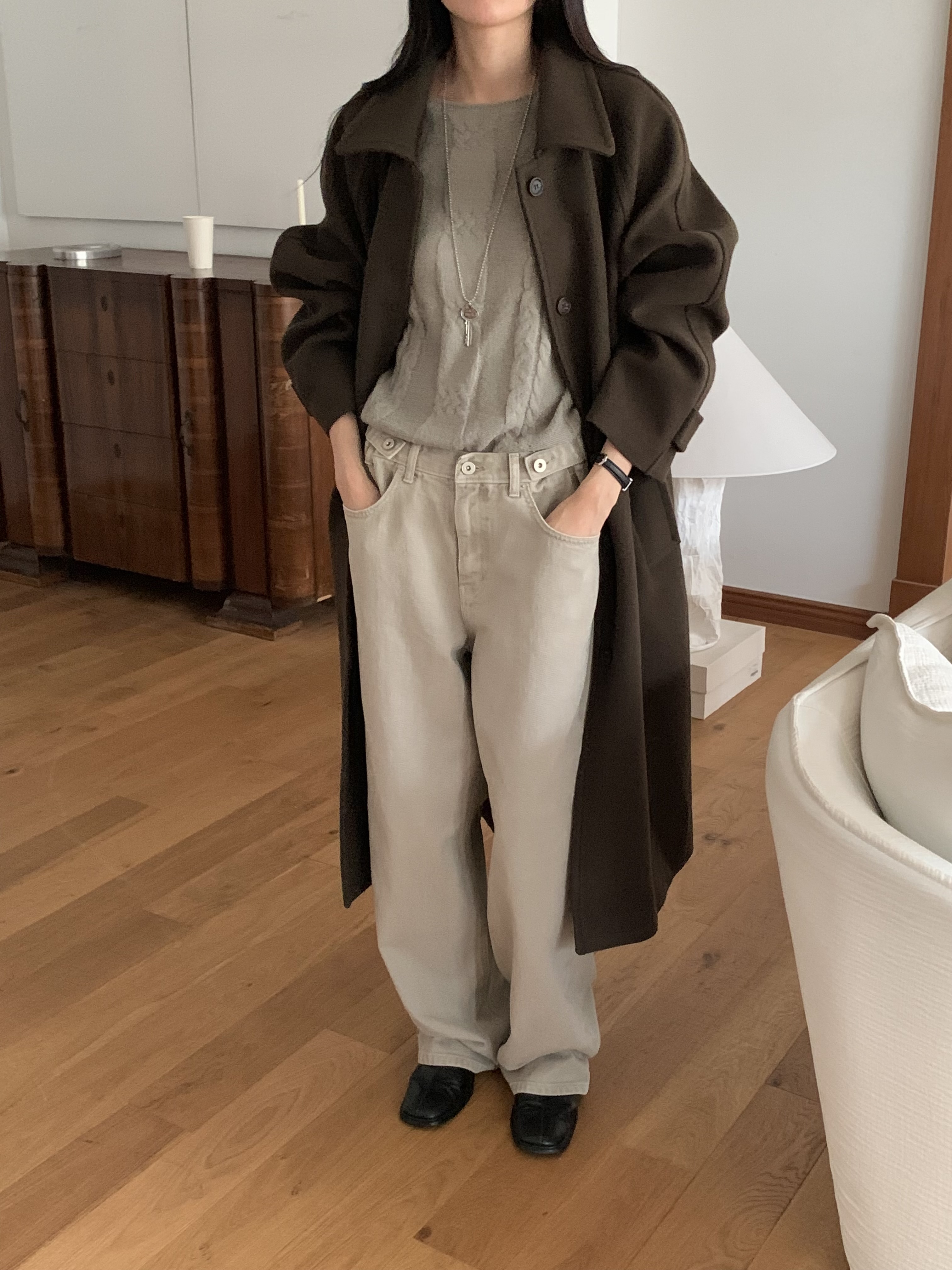 キルティング中綿カラーポケットルーズ長袖コート | 詳細画像8