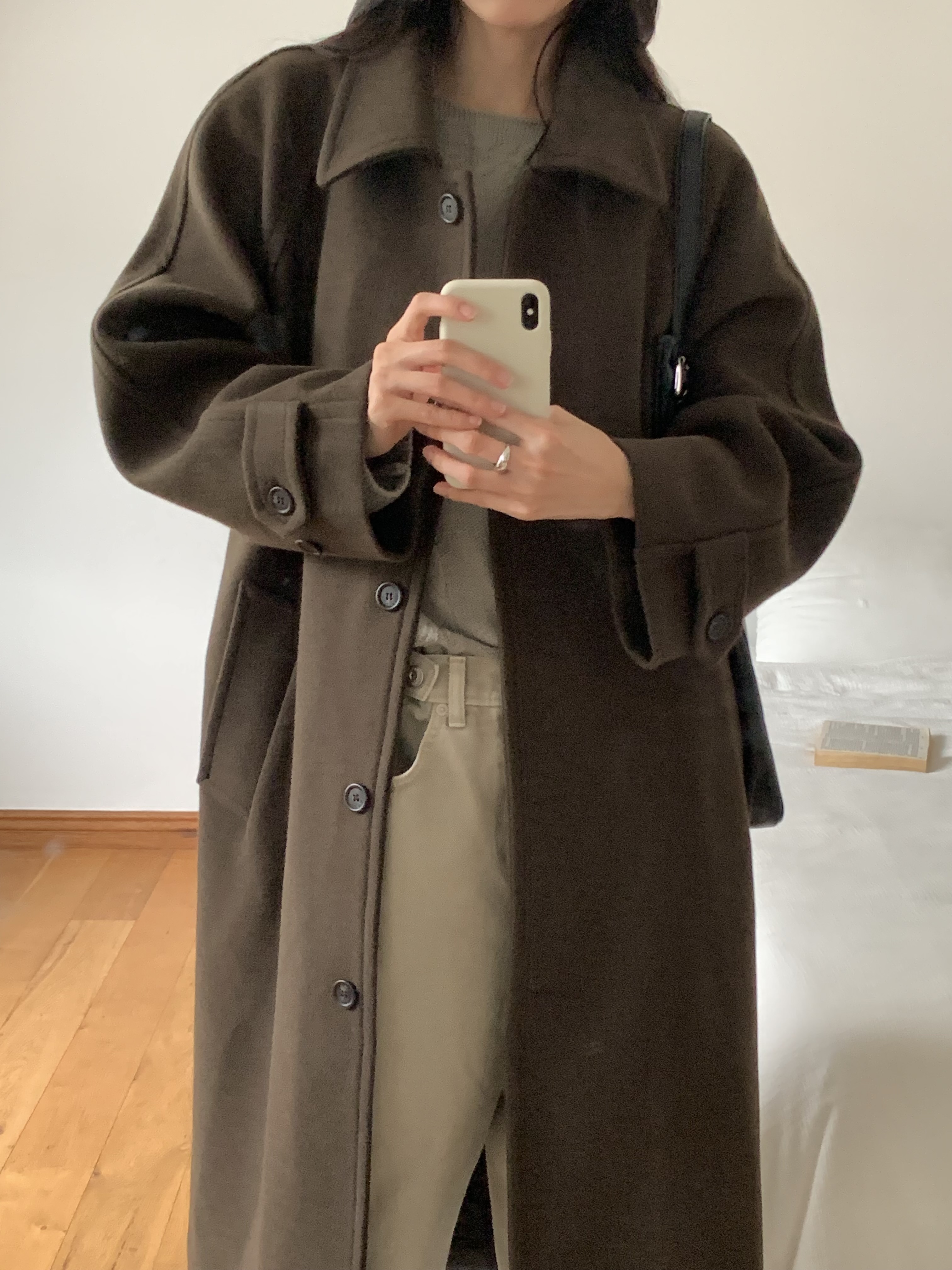 キルティング中綿カラーポケットルーズ長袖コート | 詳細画像11