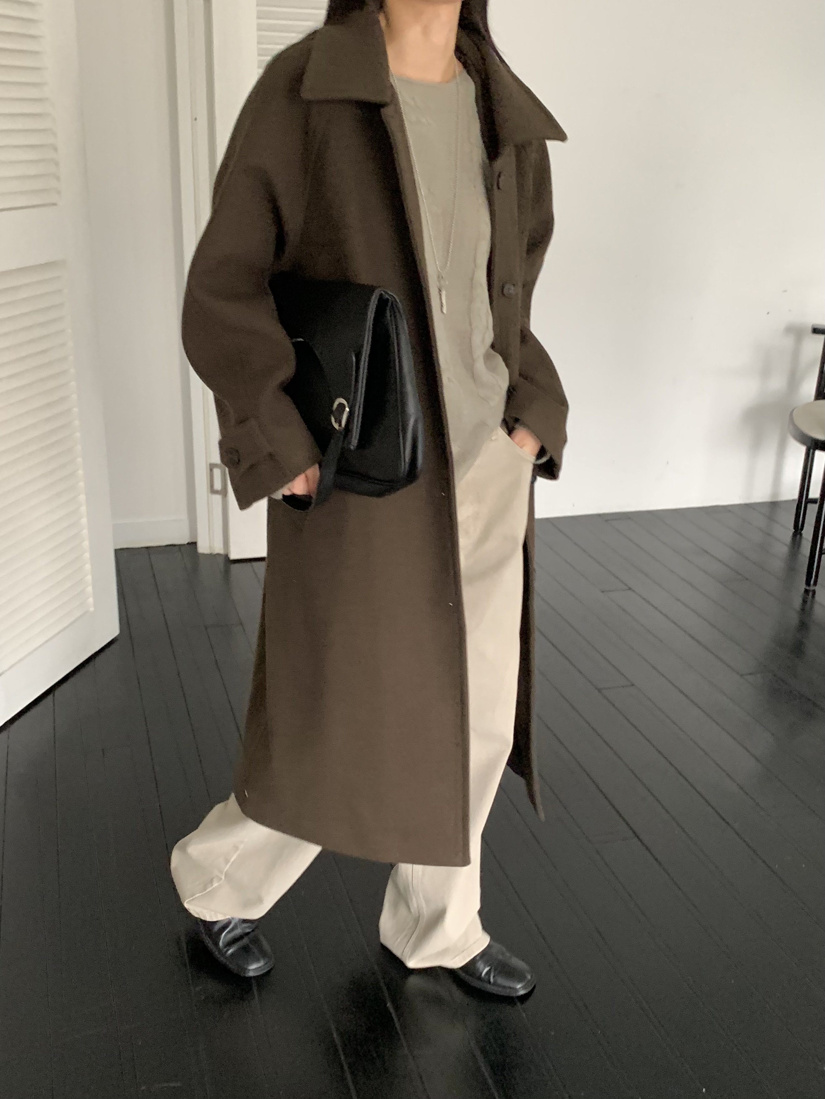 キルティング中綿カラーポケットルーズ長袖コート | 詳細画像15