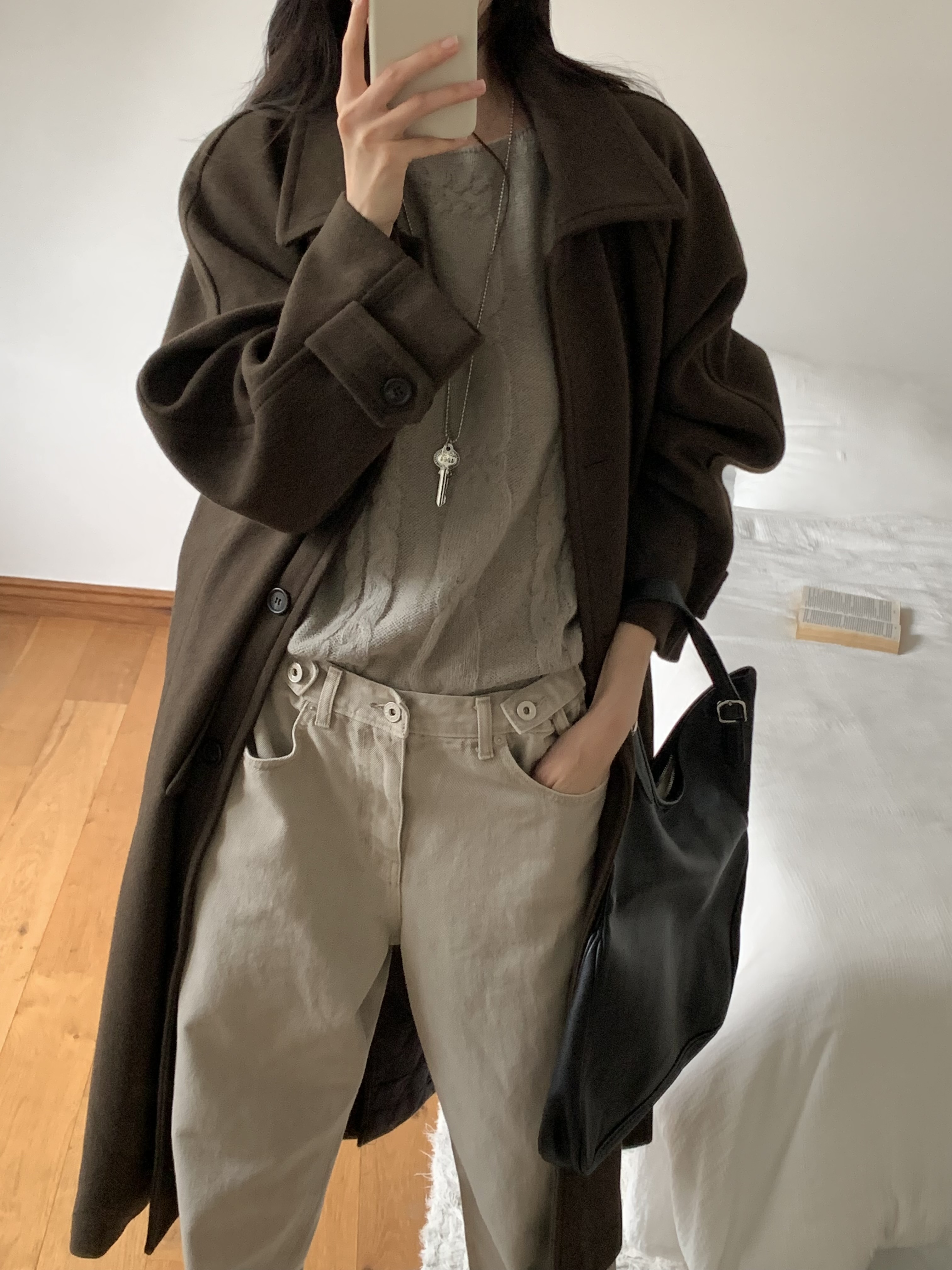 キルティング中綿カラーポケットルーズ長袖コート | 詳細画像12