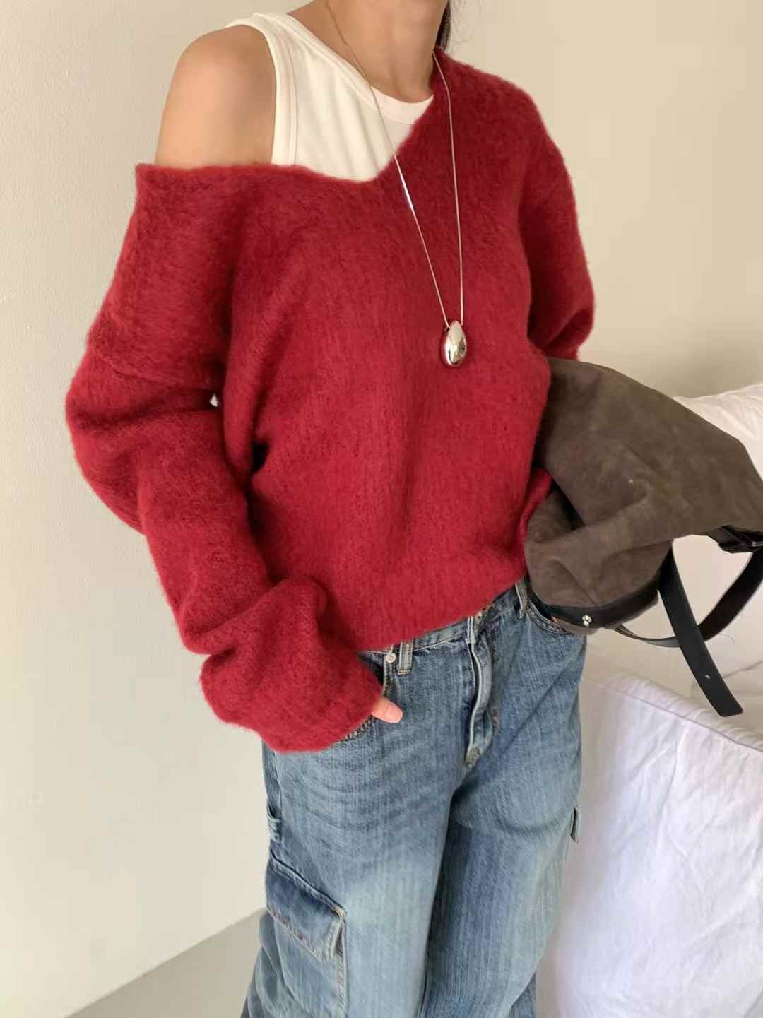 Vネックルーズ長袖ニット | 詳細画像2