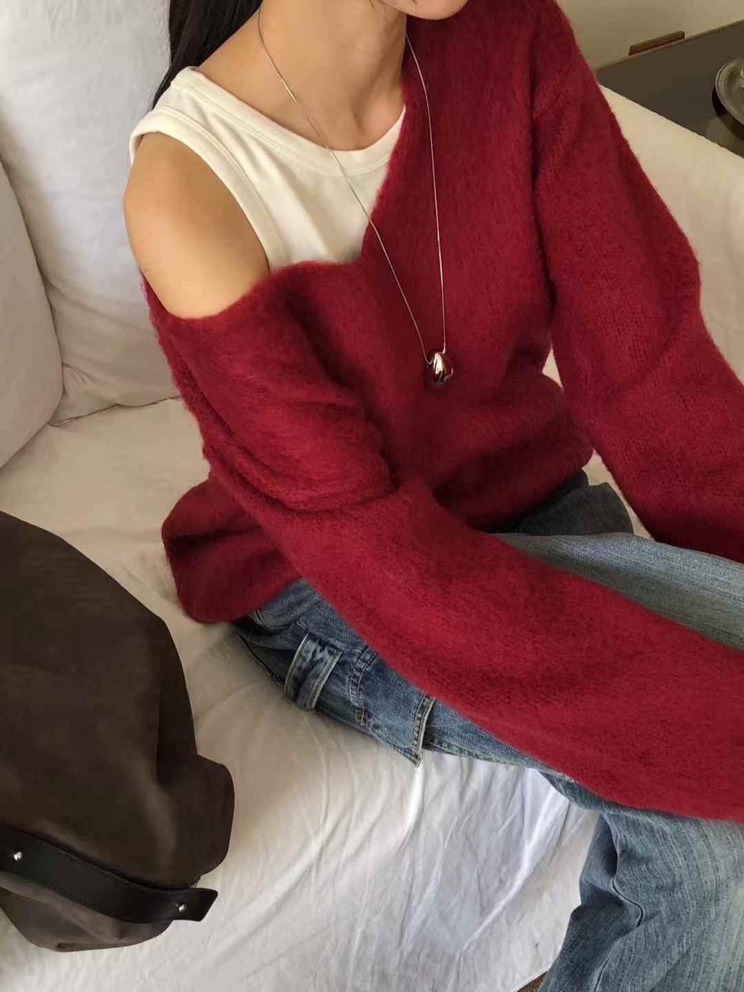 Vネックルーズ長袖ニット | 詳細画像3