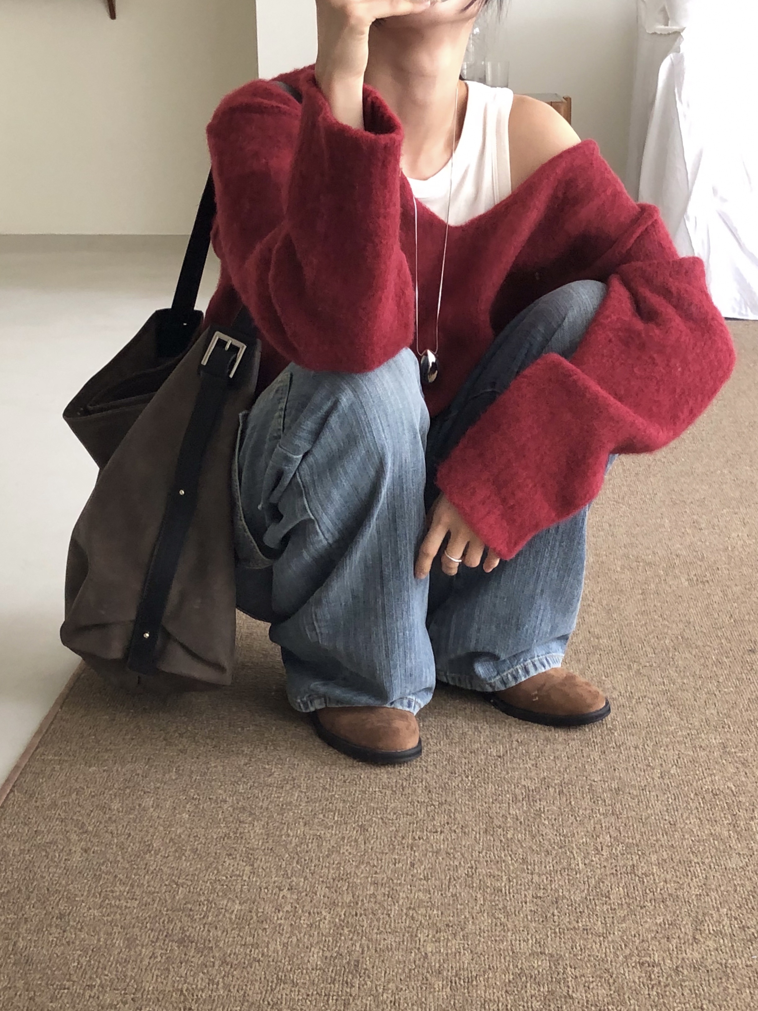 Vネックルーズ長袖ニット | 詳細画像4