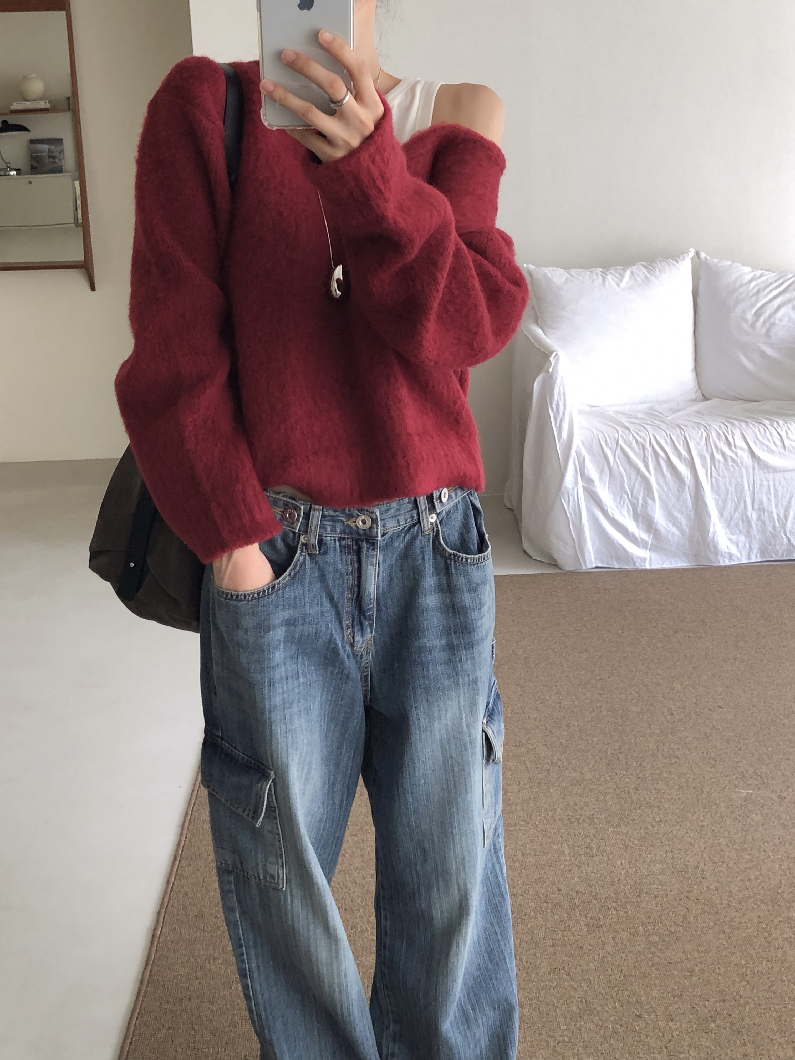 Vネックルーズ長袖ニット | 詳細画像5