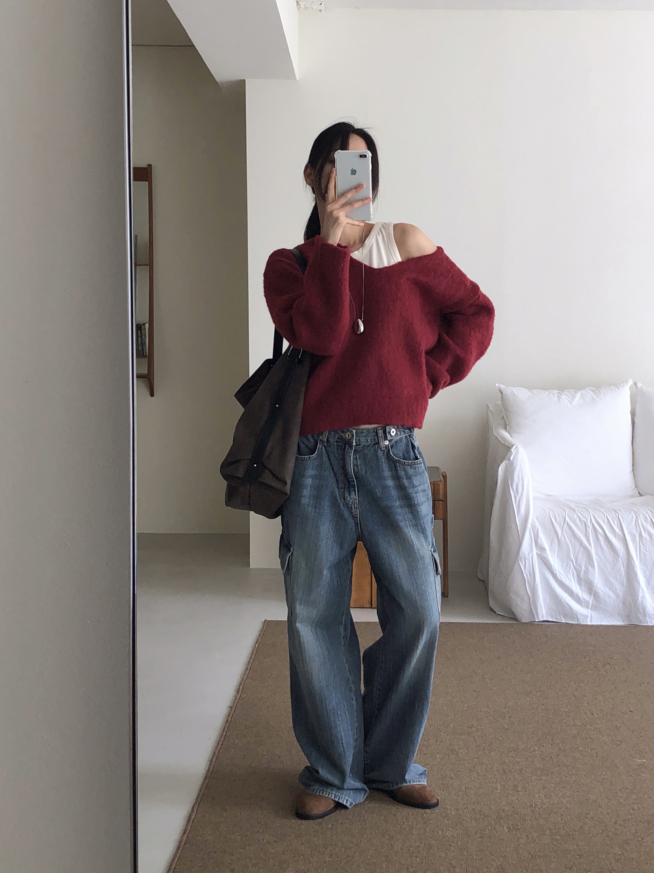 Vネックルーズ長袖ニット | 詳細画像6