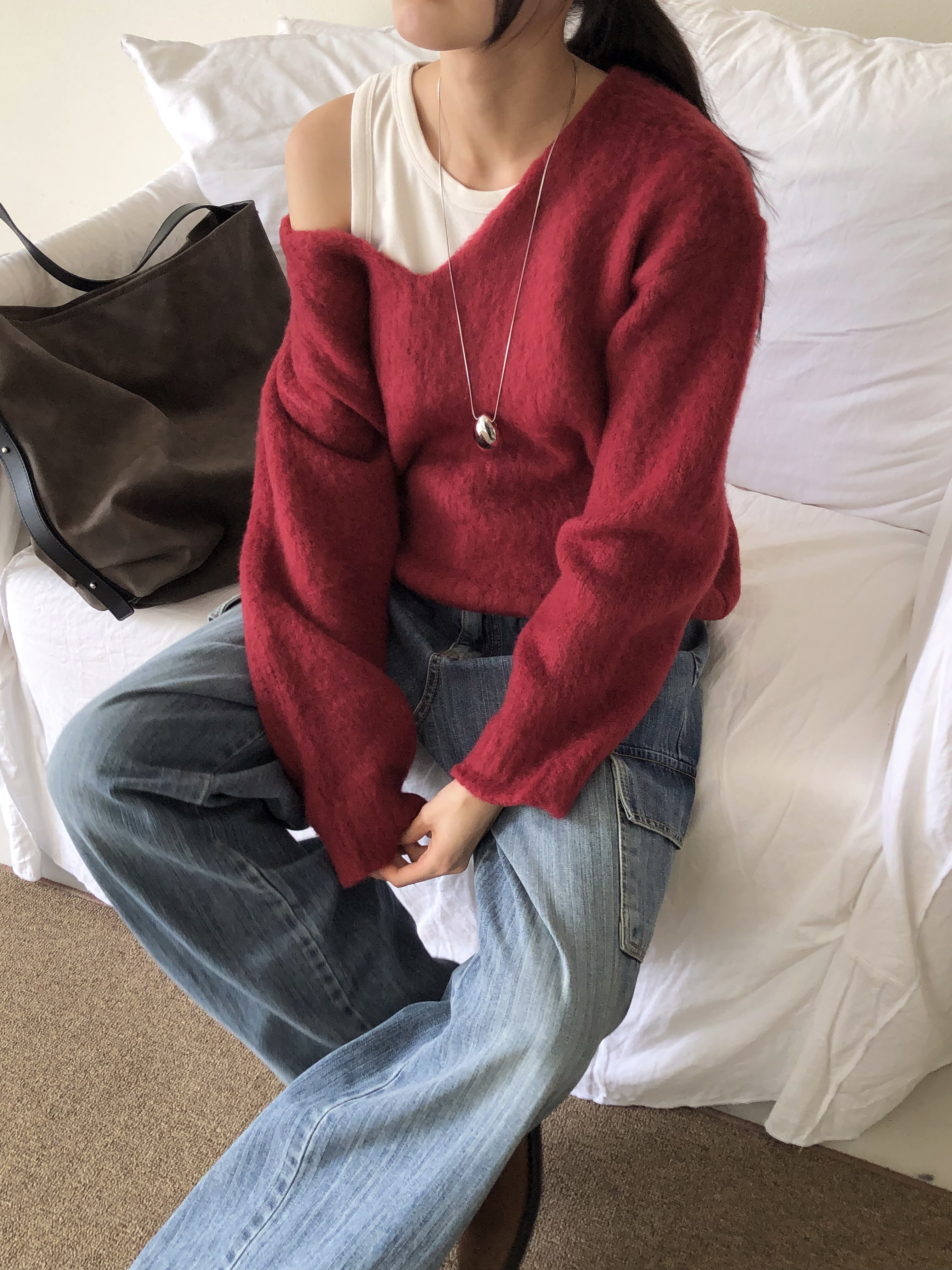 Vネックルーズ長袖ニット | 詳細画像10