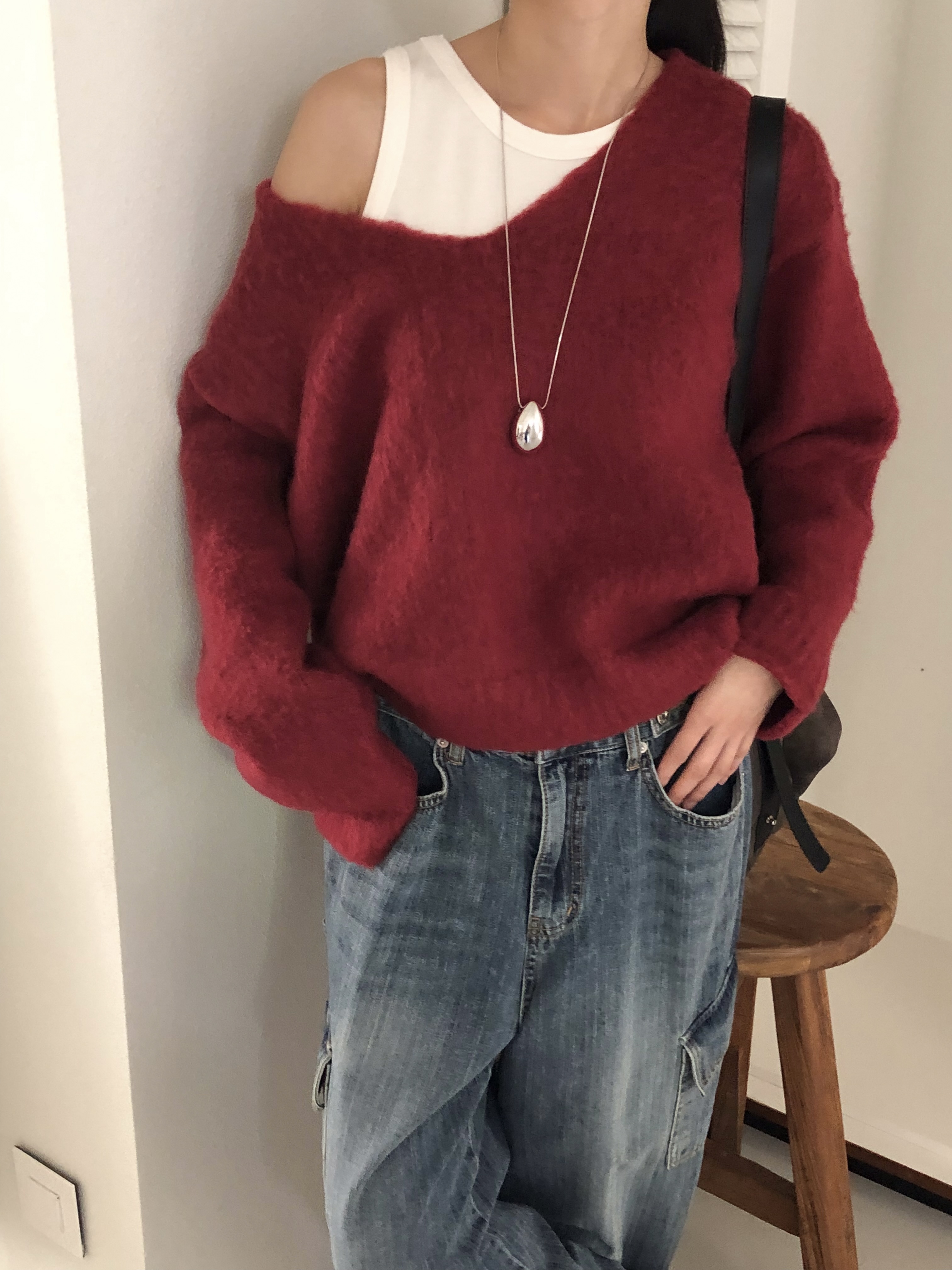 Vネックルーズ長袖ニット | 詳細画像7