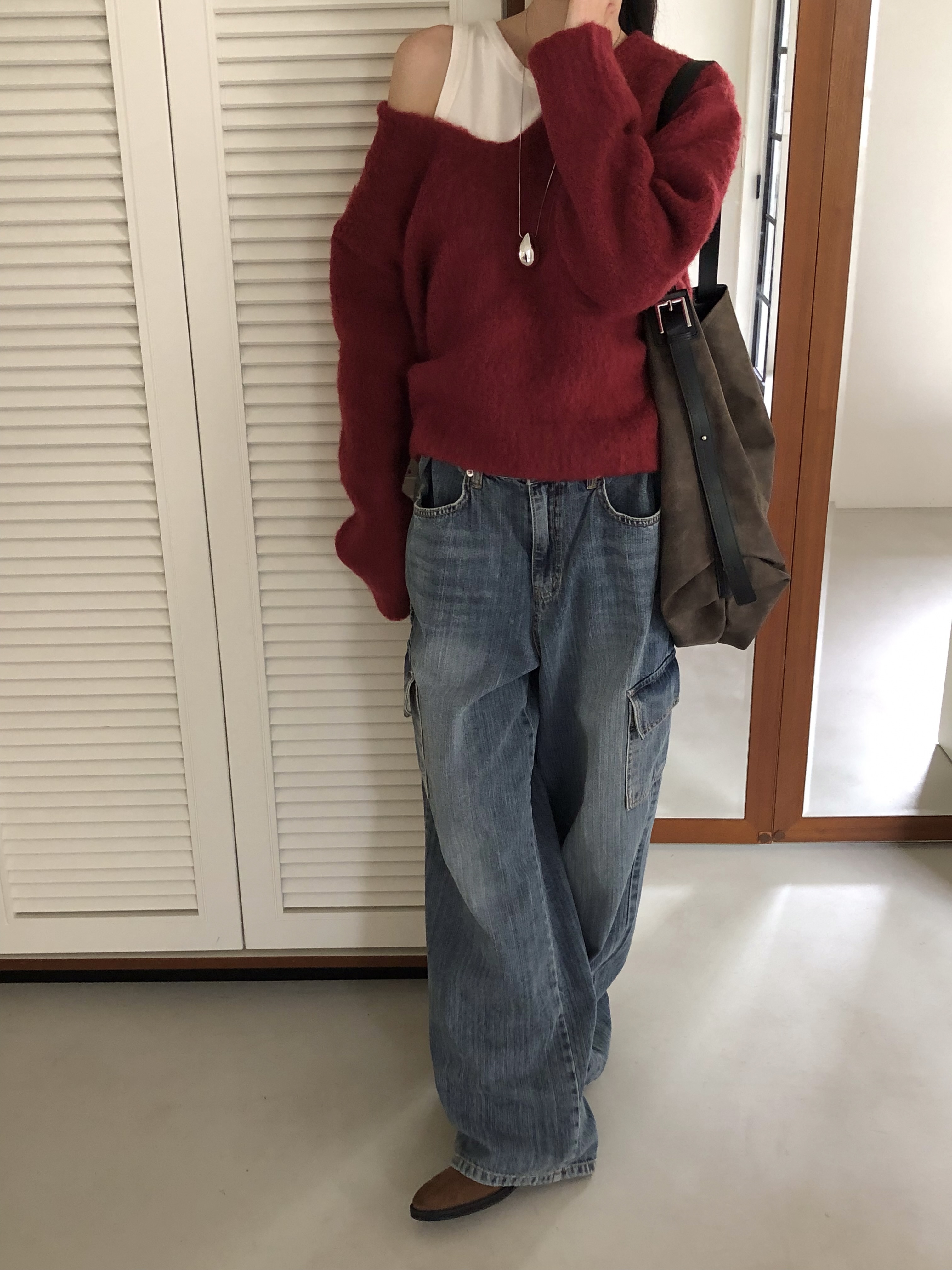 Vネックルーズ長袖ニット | 詳細画像8