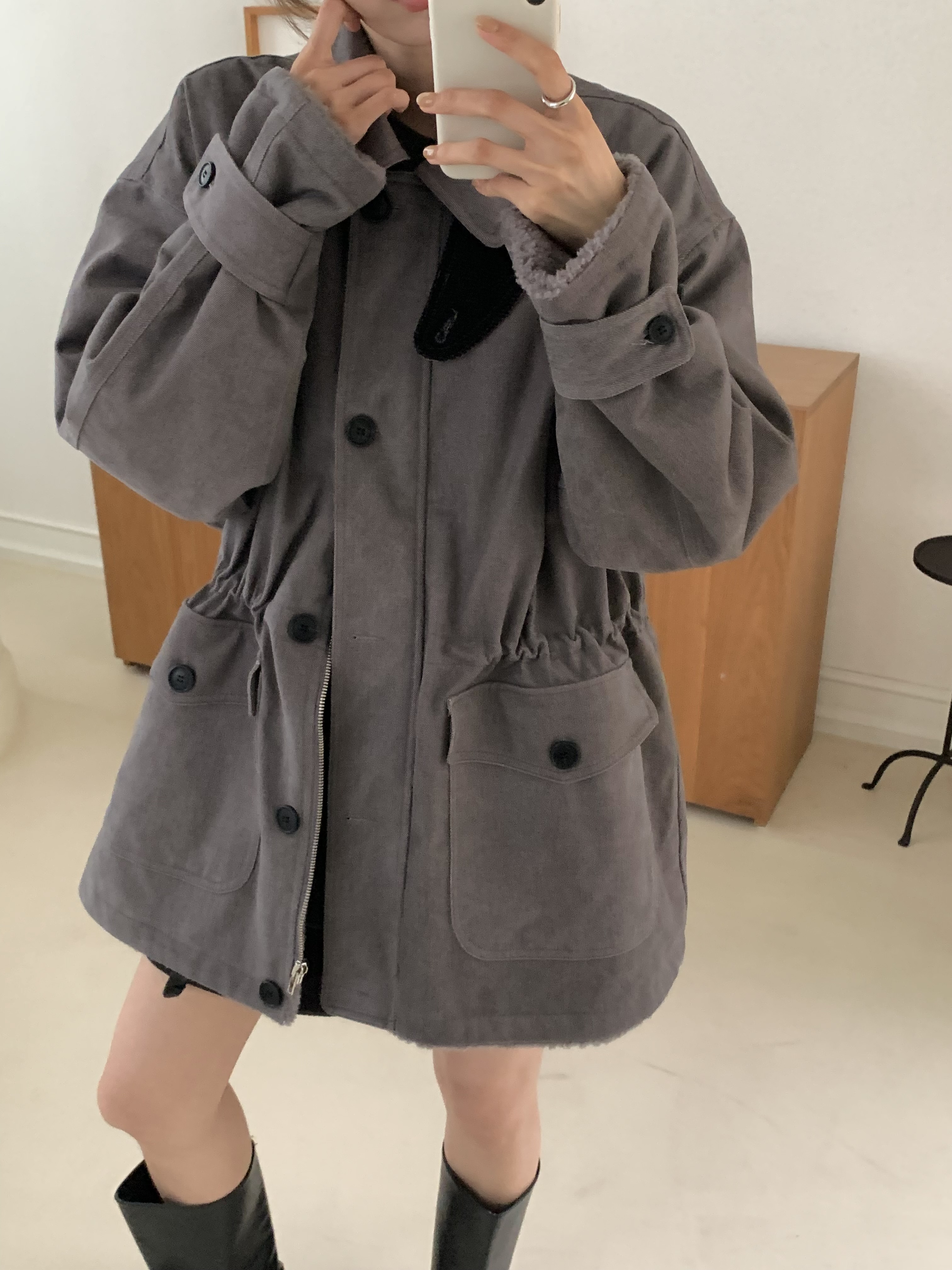 ドローストリングポケットルーズ長袖ジャンパー | 詳細画像3