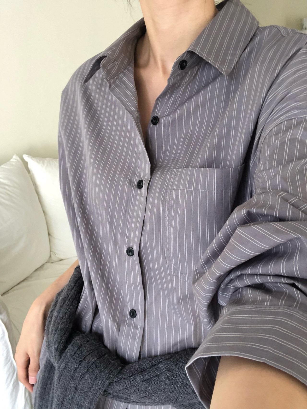 ボタンカラールーズ長袖ストライプシャツ | 詳細画像2