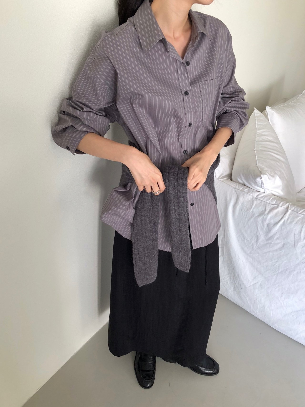 ボタンカラールーズ長袖ストライプシャツ | 詳細画像3