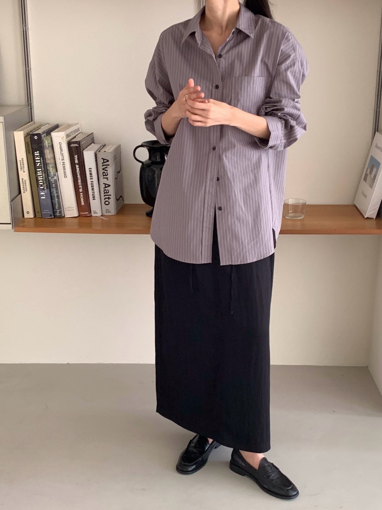 ボタンカラールーズ長袖ストライプシャツ | 詳細画像6